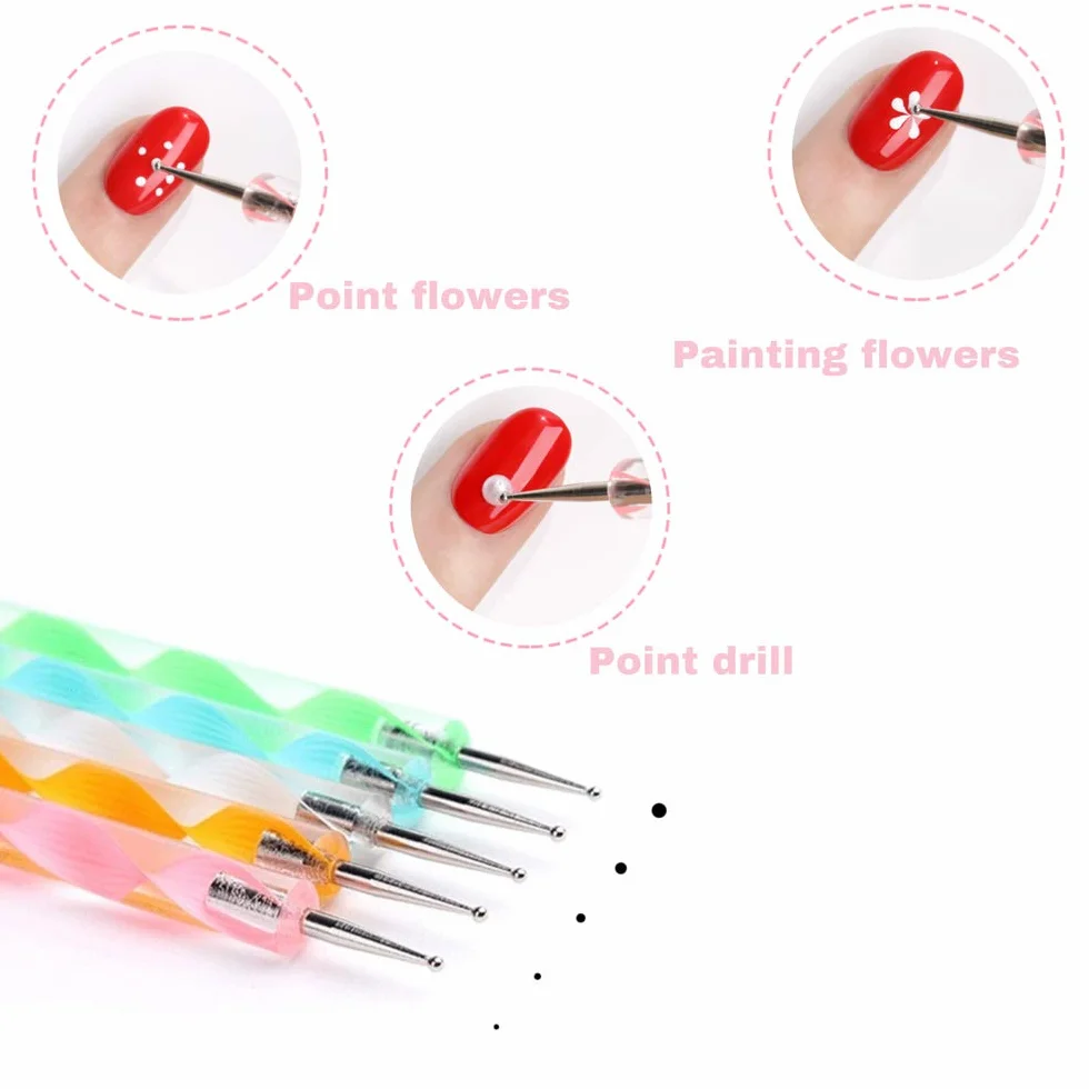 Penne Dotter per Nail Art， Penne per Manicure Attrezzo per Nail Art Nail Art Design Pittura Nail punteggia Detailing Pen，Effetto Marmoreo (5PCS)