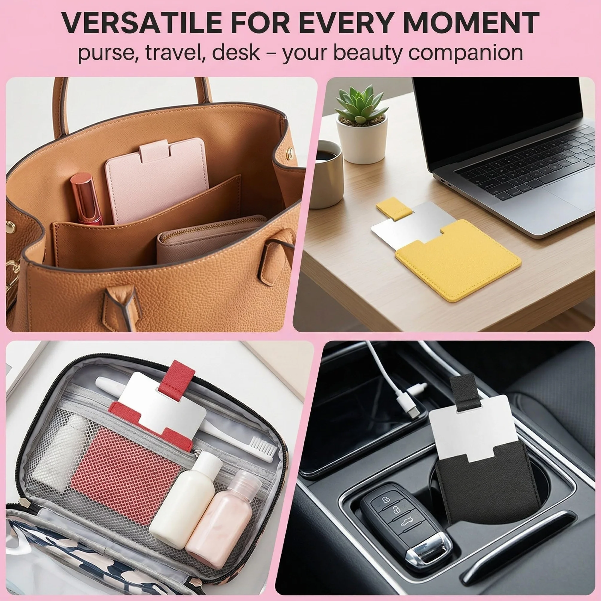 5 Pezzi Specchio Portatile In Acciaio Inossidabile Lucido, Con Custodia Protettiva In Pelle Pu, Ultra Sottile E Resistente 9,5 X 6,3 Cm, Unisex