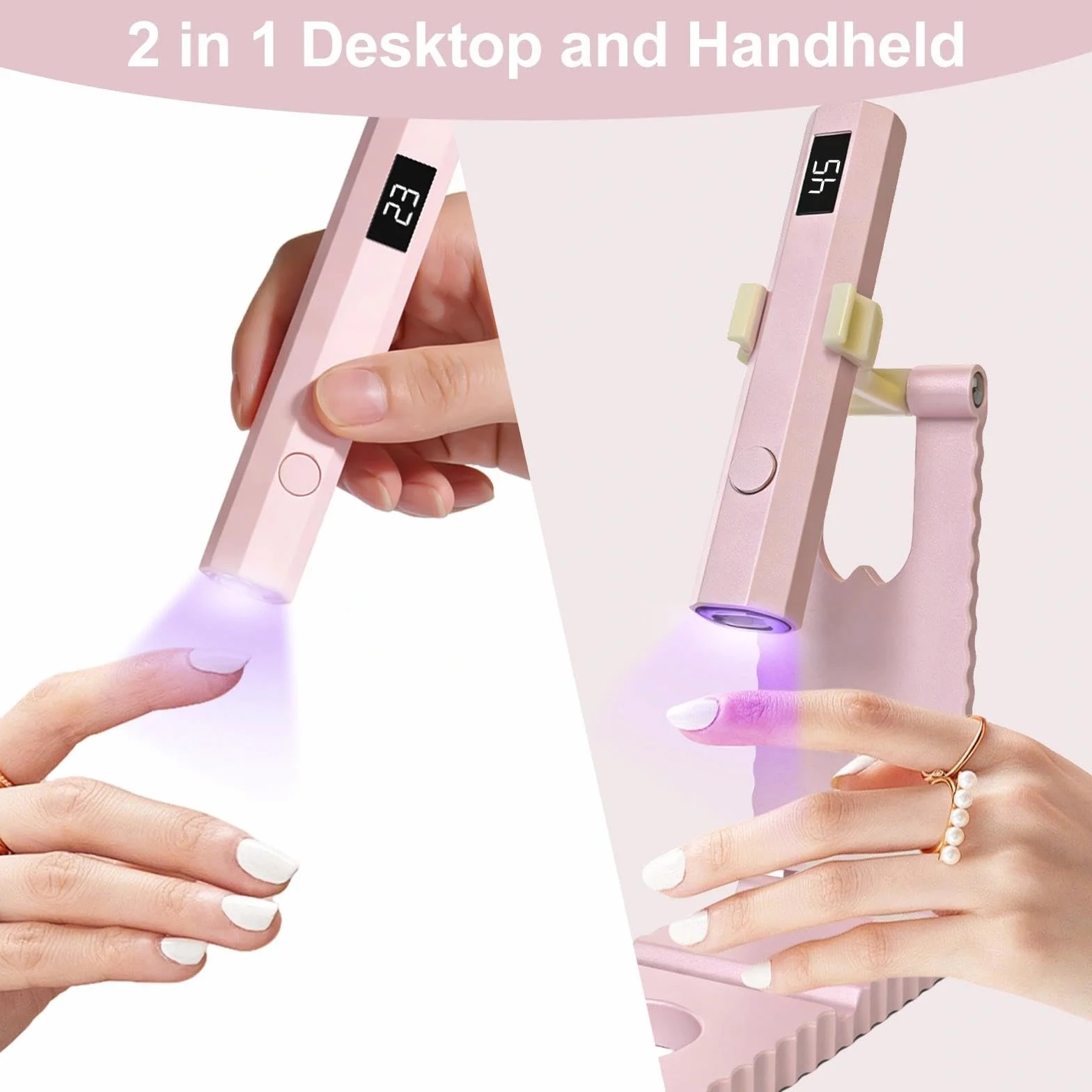 Lampada UV Portatile per Unghie 3W LED Senza Fili Asciuga Rapida con Supporto Rosa