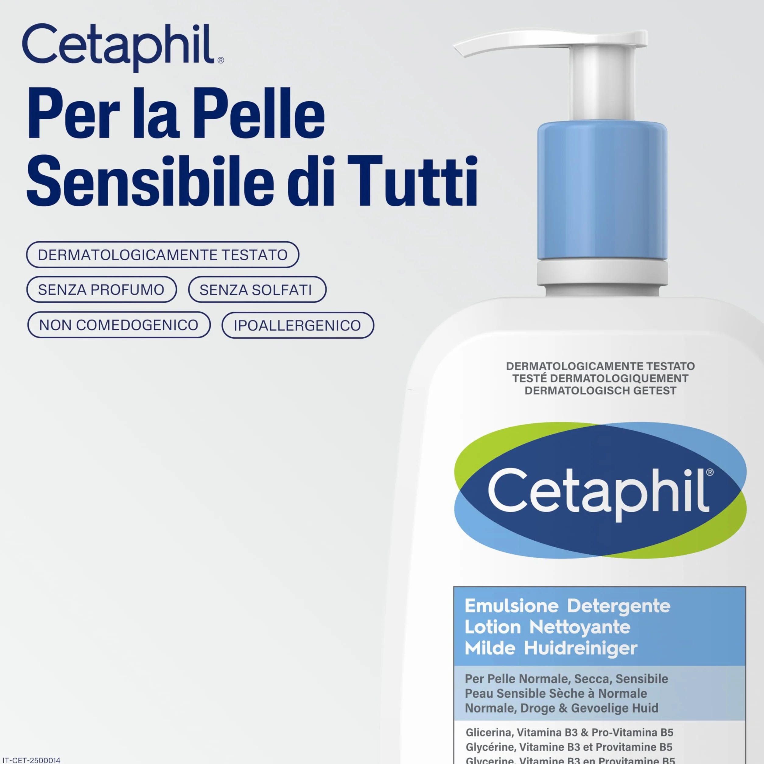 Cetaphil Emulsione Detergente Viso e Corpo, Senza Profumo, Formato 470 ml + Crema Idratante Viso e Corpo, Senza Profumo, Formato Viaggio 14 g