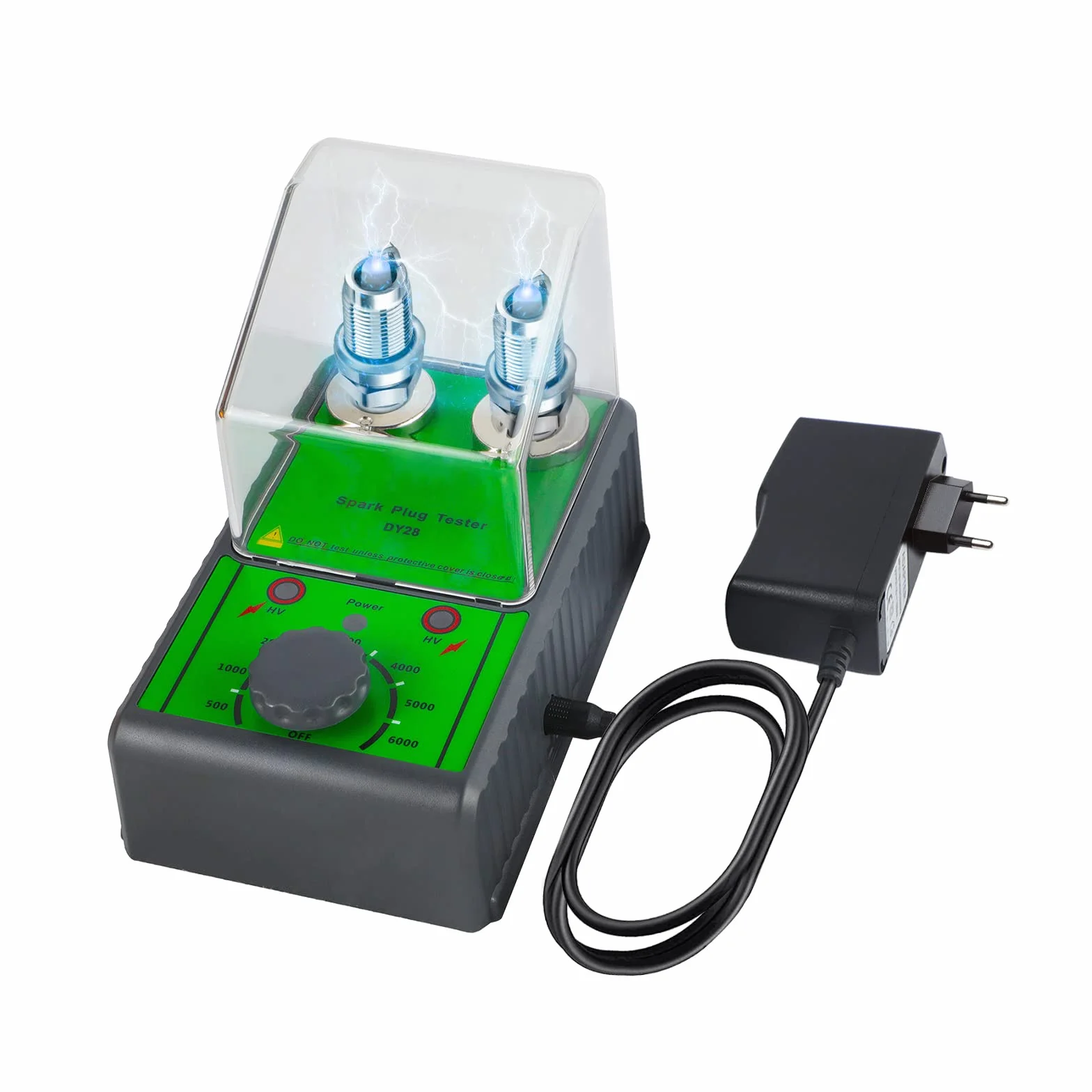MRCARTOOL - Tester per candele, per auto, con presa a due fori regolabile, 220 V, con coperchio di protezione trasparente, analizzatore per veicoli da 12 V