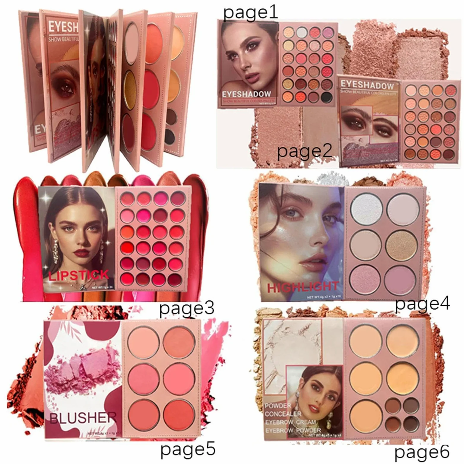 Palette Per Trucco A Libro Multicolore 6 | Trucco Viso Blush Contour Palette Per Principianti Donne Ragazze Uso Quotidiano Matrimonio Viaggio Festa Compleanno Natale