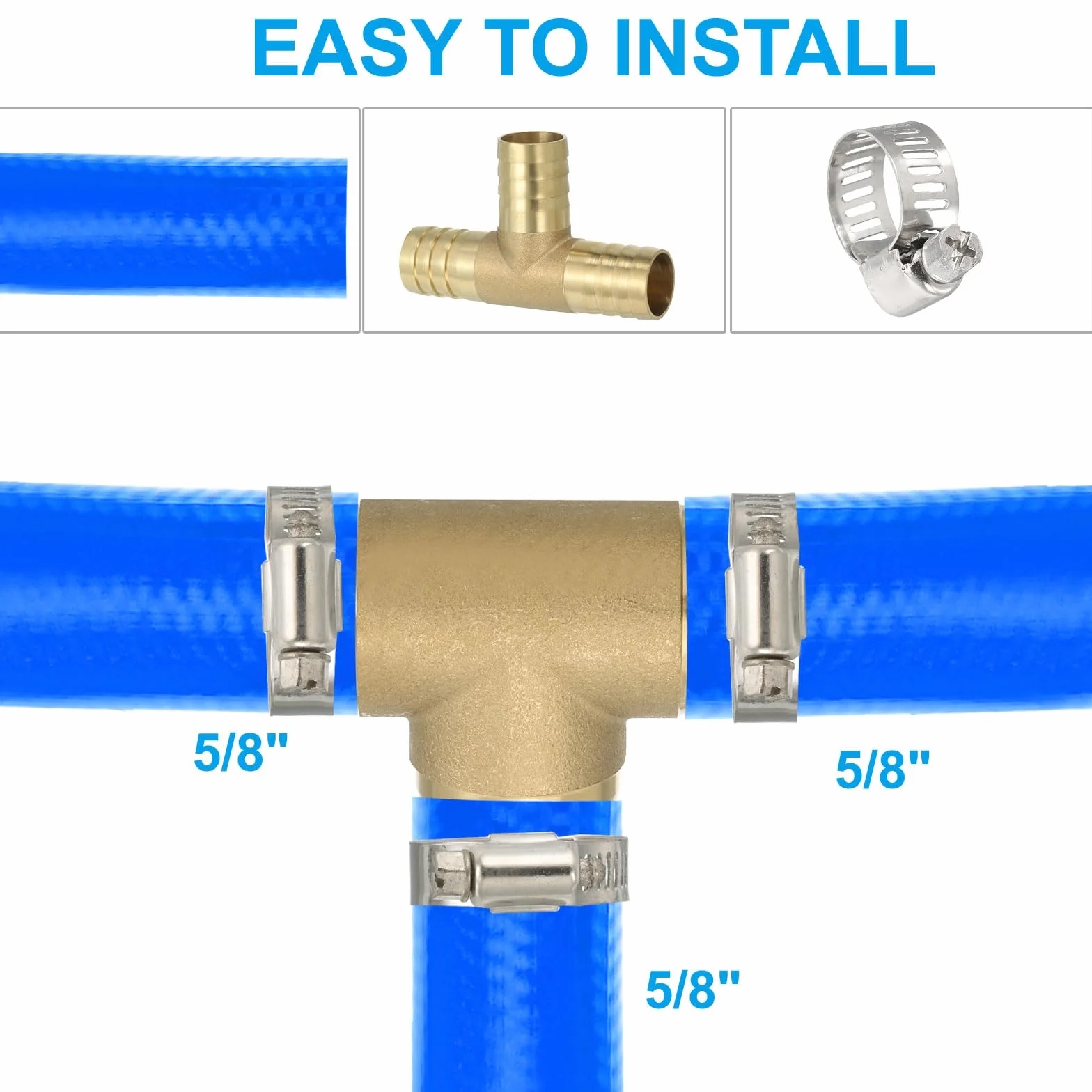 PATIKIL 5/8" Raccordi A T Di Ottone, 2 Pezzi Unioni A 3 Vie Con Barbette E Fascette Per Aria Acqua Gas