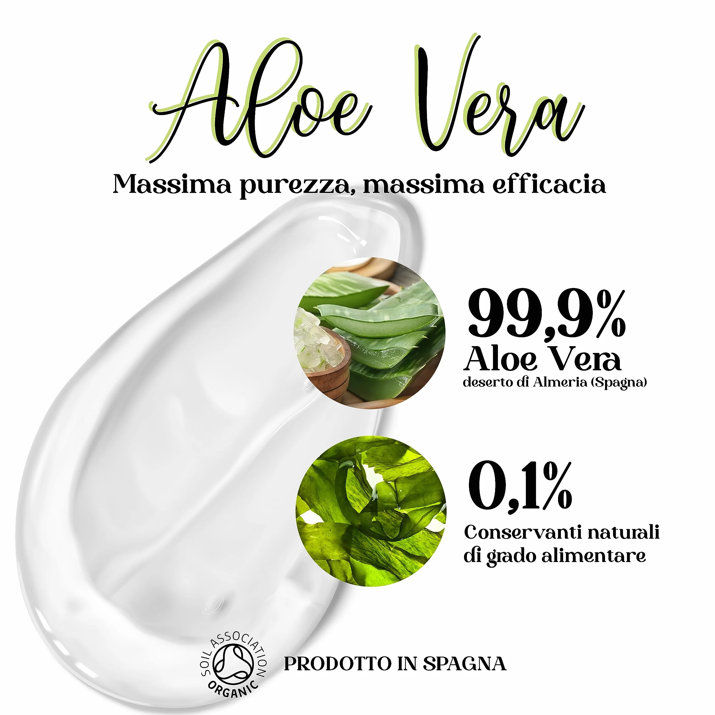 Gel di Aloe Vera Puro al 100% - Idratante per Viso, Corpo e Capelli - Lenitivo per Scottature, Dopobarba e Trattamento Acne- 1000 ml 1 kg