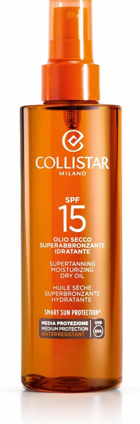Colistar Olio Secco Superabbronzante Idratante SPF 15, Protezione Media, per Corpo, Viso e Capelli, Rapido Assorbimento, 200 ml