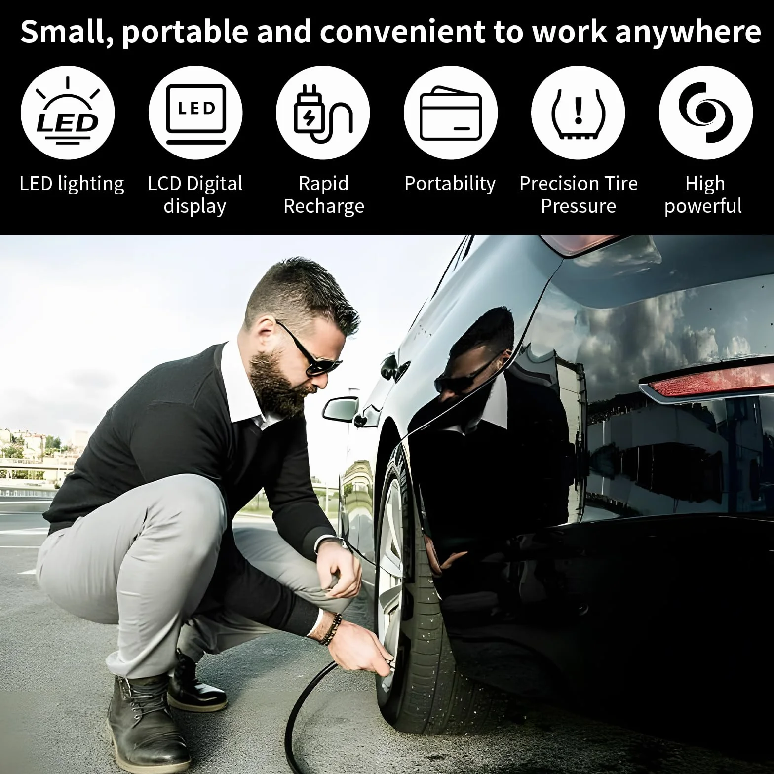 Compressore Aria Portatile Auto 6000mAh 150PSI Mini Compressore Portatile per Auto con Display Digitale e Luce LED Pompa Elettrica per Bicicletta, Auto, Moto, monopattino, Palloni