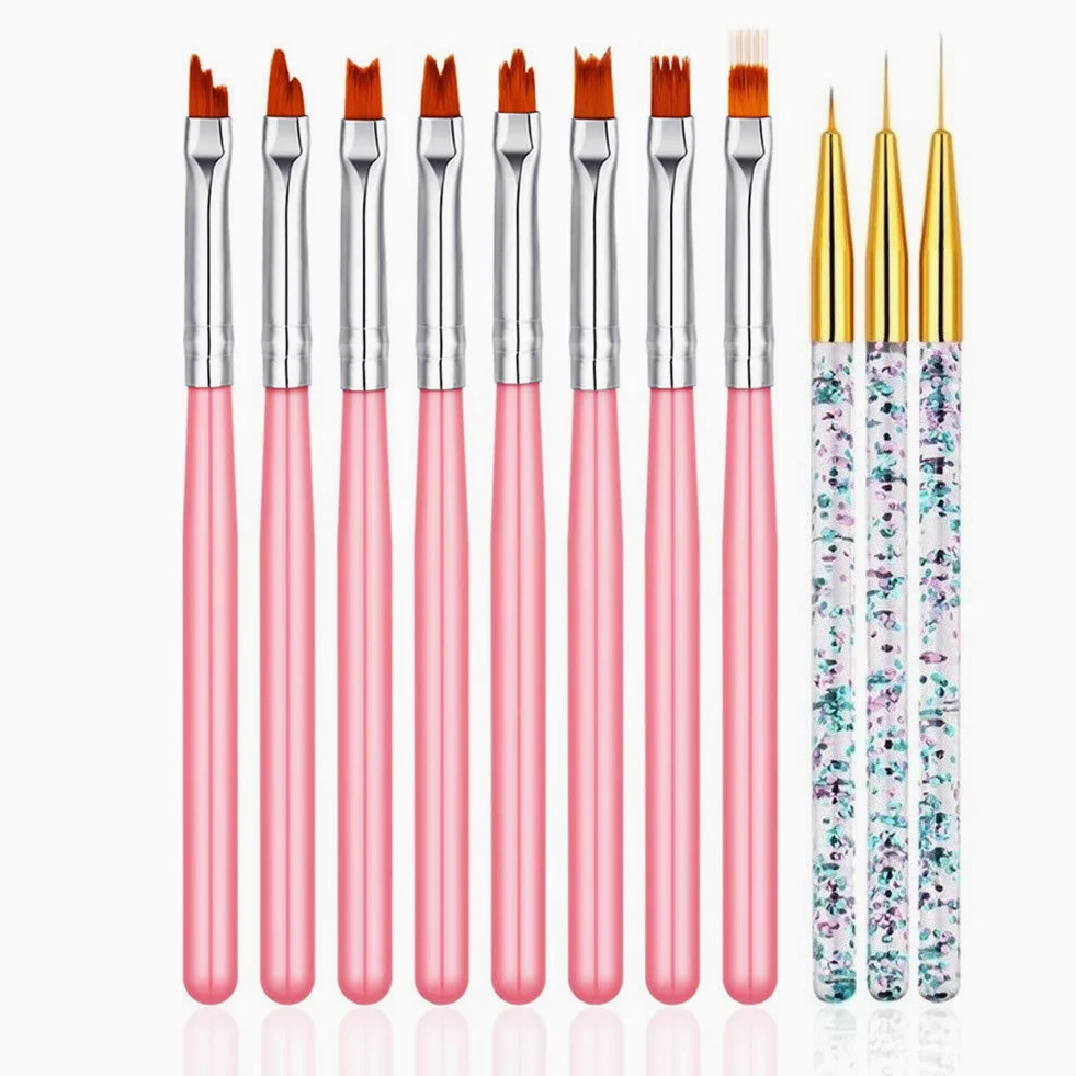 FULINJOY 11 pz Nail Art Brush Set, UV Gel Pittura Penna Nail Flower Pittura Pennello Gel Gradiente Nail Painting Design Penna, Nail Liner Pennelli