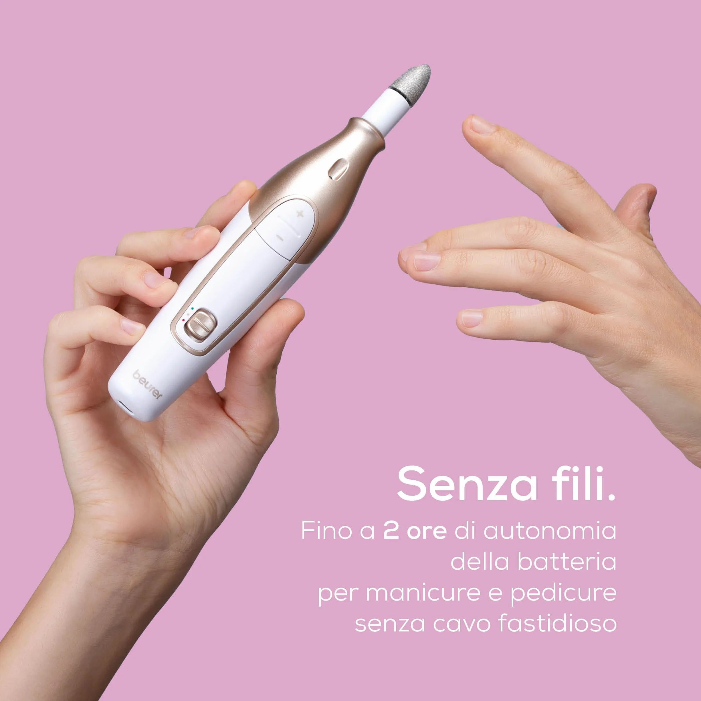 Beurer MP 64 Fresa per Unghie Professionale, 10 Accessori, 4.400 giri/min, Luce LED, Bianco e Oro