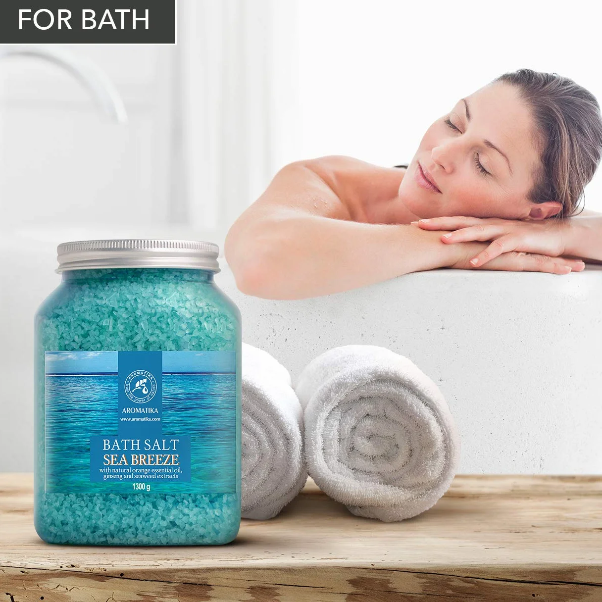 Sali da Bagno Brezza Marina 1300g - con Olio Essenziale di Arancia - Estratti di Ginseng & Alghe - per un Buon Sonno - AntiStress - Bellezza - Cura del Corpo - Benessere