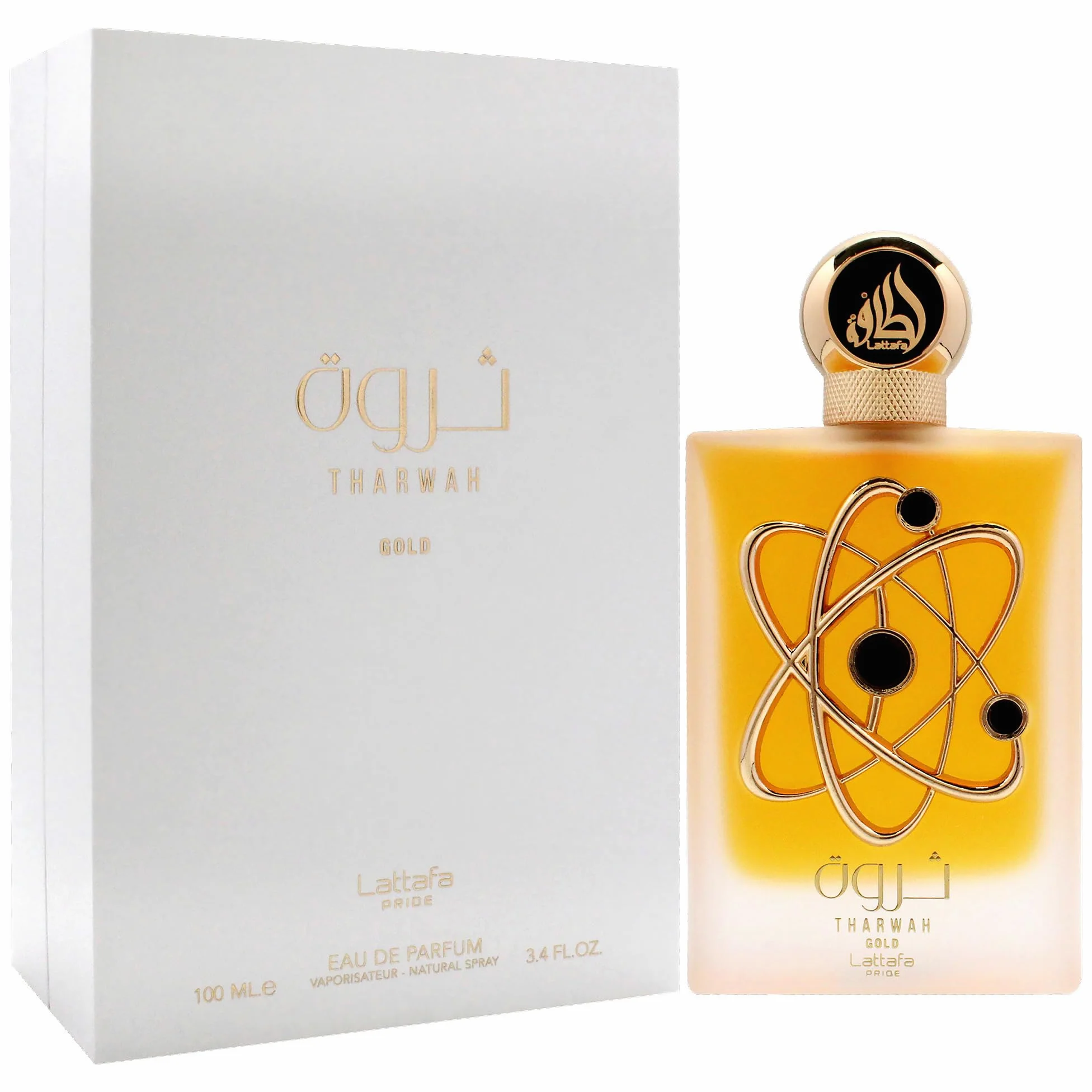Lattafa Profumi Tharwah Gold for Unisex Eau de Parfum Spray, 3.4 Ounce