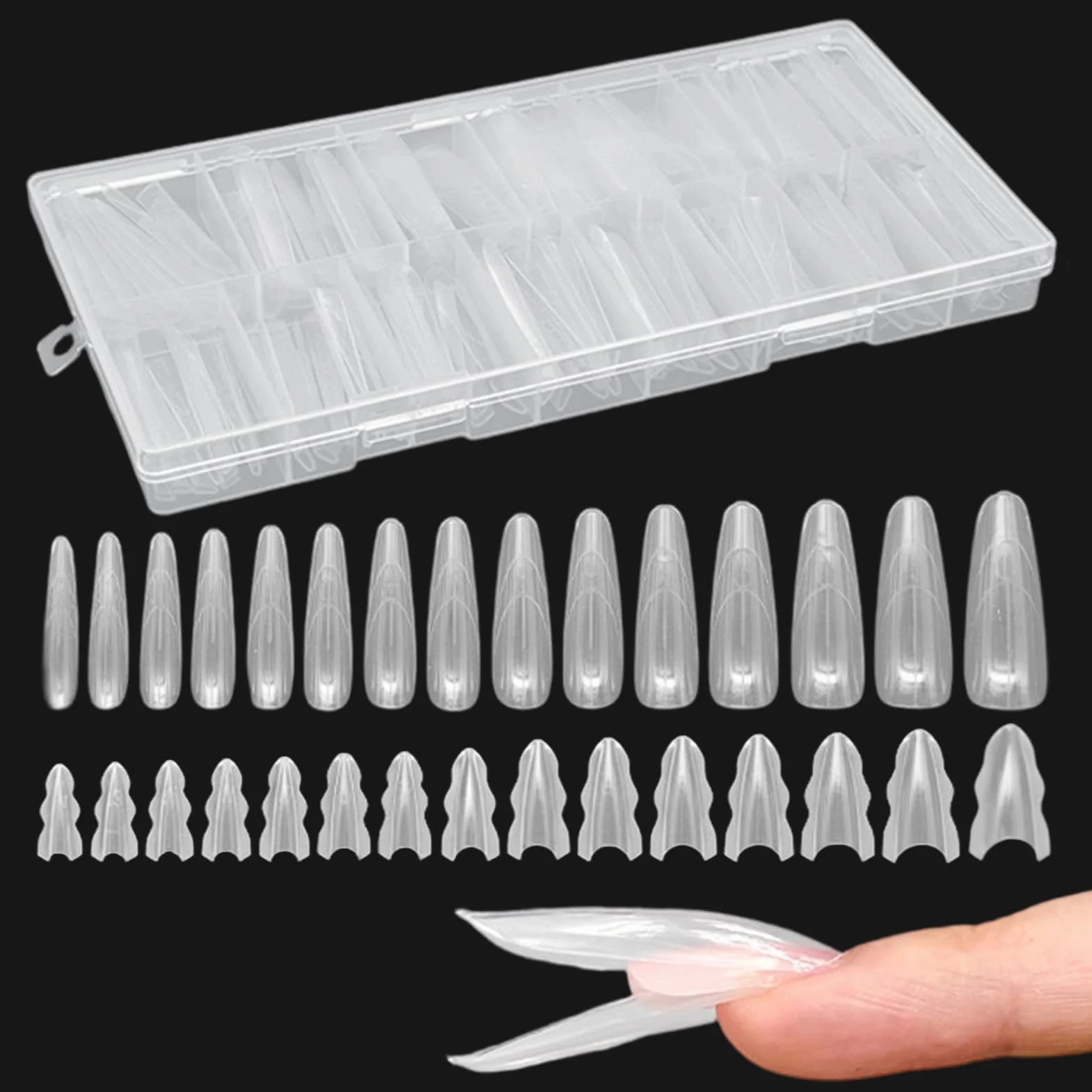 Forme Per Unghie In Plastica ABS – Allungamento Unghie, Tip In Gel Trasparenti A Copertura Totale | Set Di Punte Per Unghie Artificiali