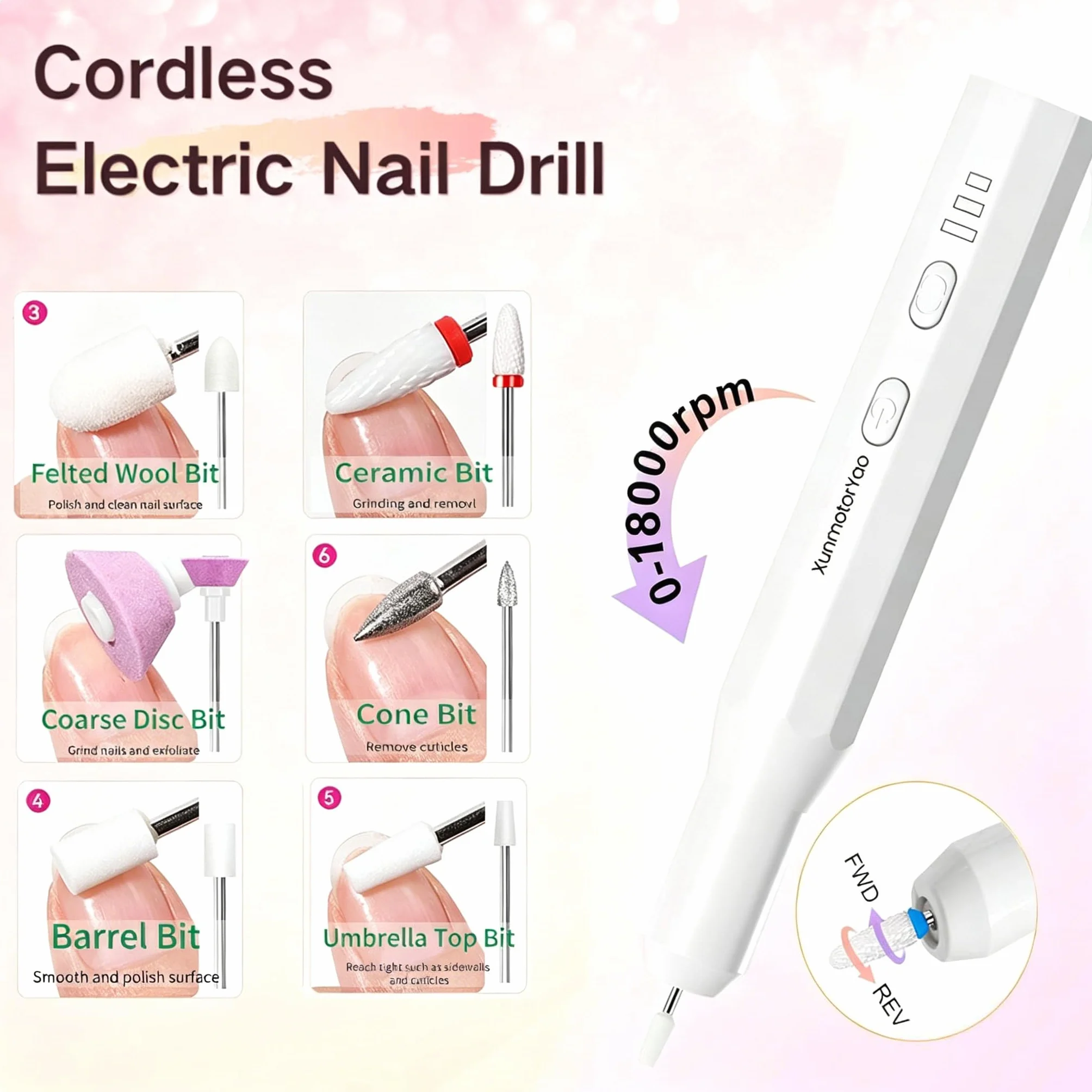 Fresa per Unghie Professionale Elettrico Manicure Pedicure Set Lima Trapano Chiodo Bianco