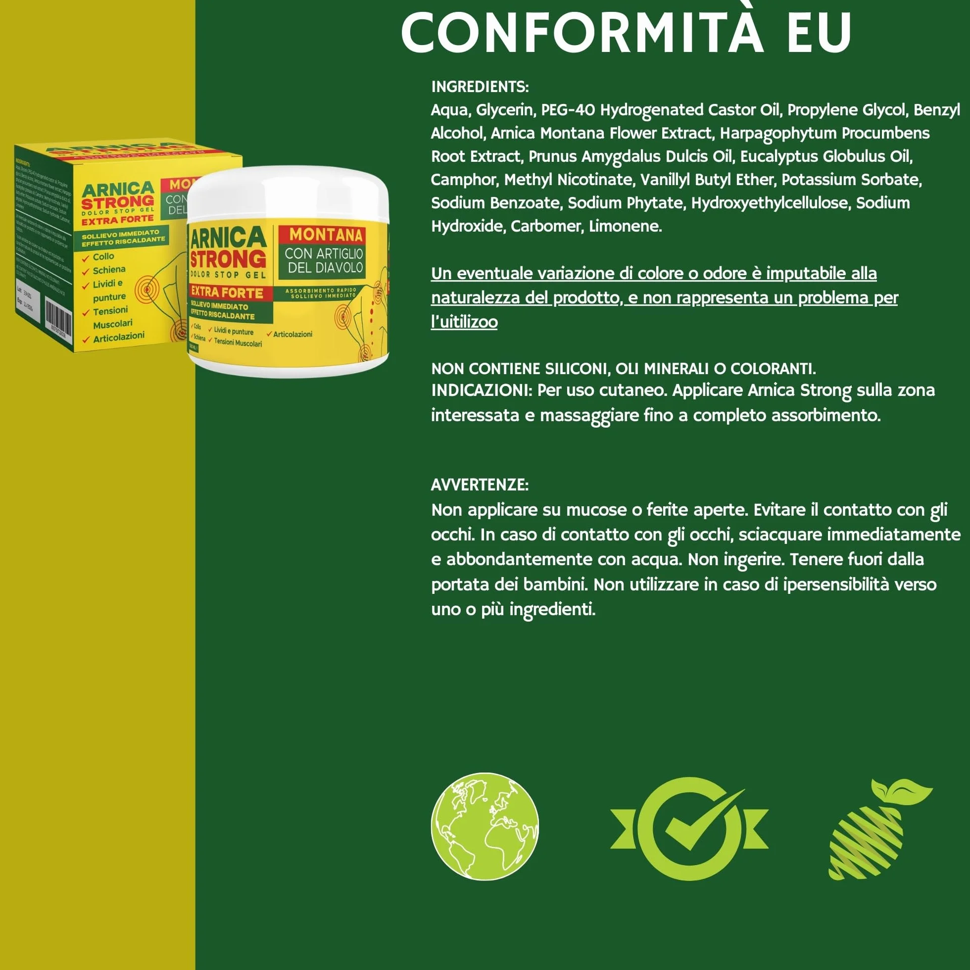 Arnica gel Forte - Arnica Per Cavalli Uso Umano 99% e Artiglio Del Diavolo forte crema riscaldante muscoli sportiva per massaggio cervicale e lombare-ImmunoSTRONG