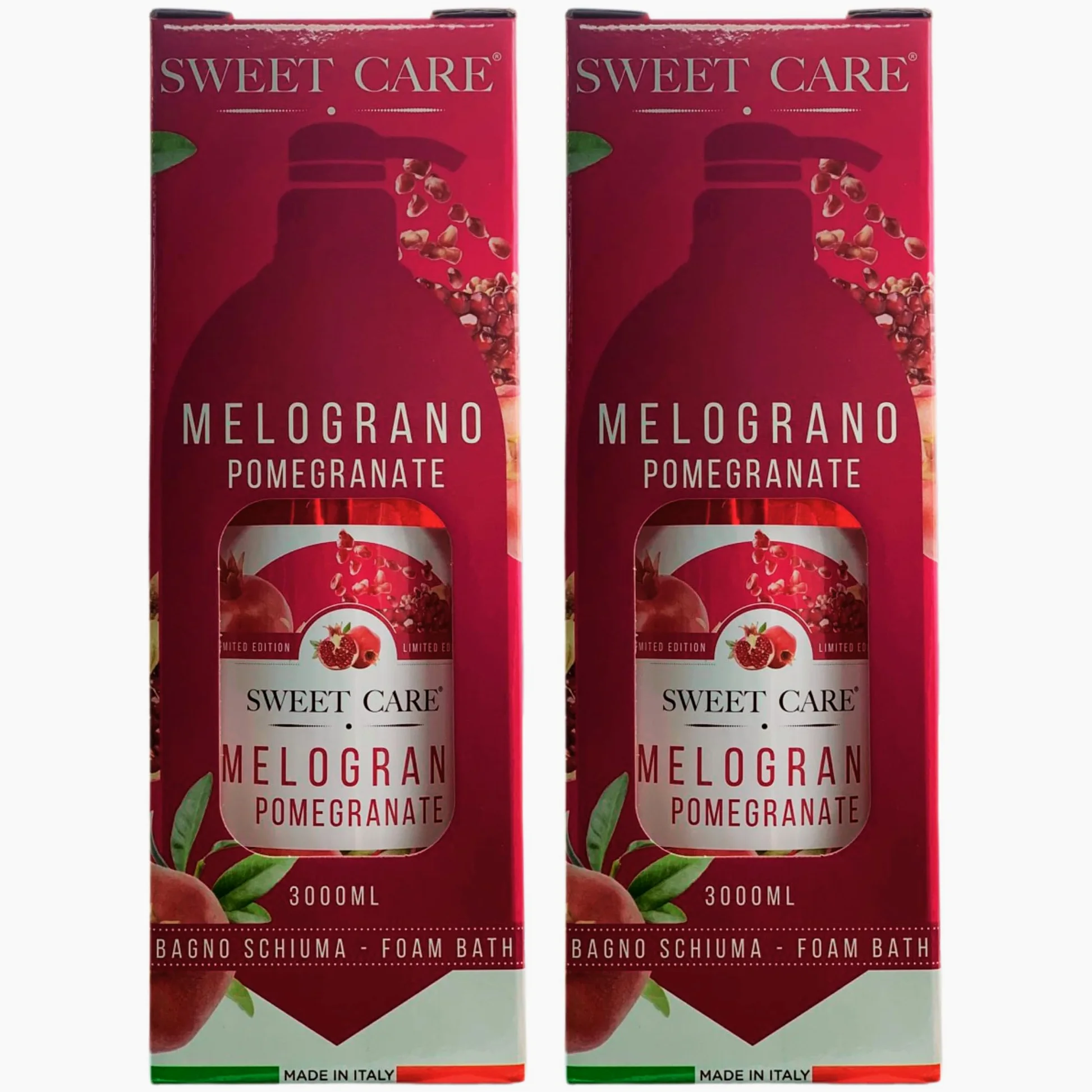 2x Bagnoschiuma MELOGRANO Con Dispenser,Dolce Profumazione Al Melograno e Mirtillo Nero.La Sua Formulazione Limita L’Insorgenza Di Reazioni Avverse e Garantisce Un’Estrema Tollerabilità Cutanea 3000ml