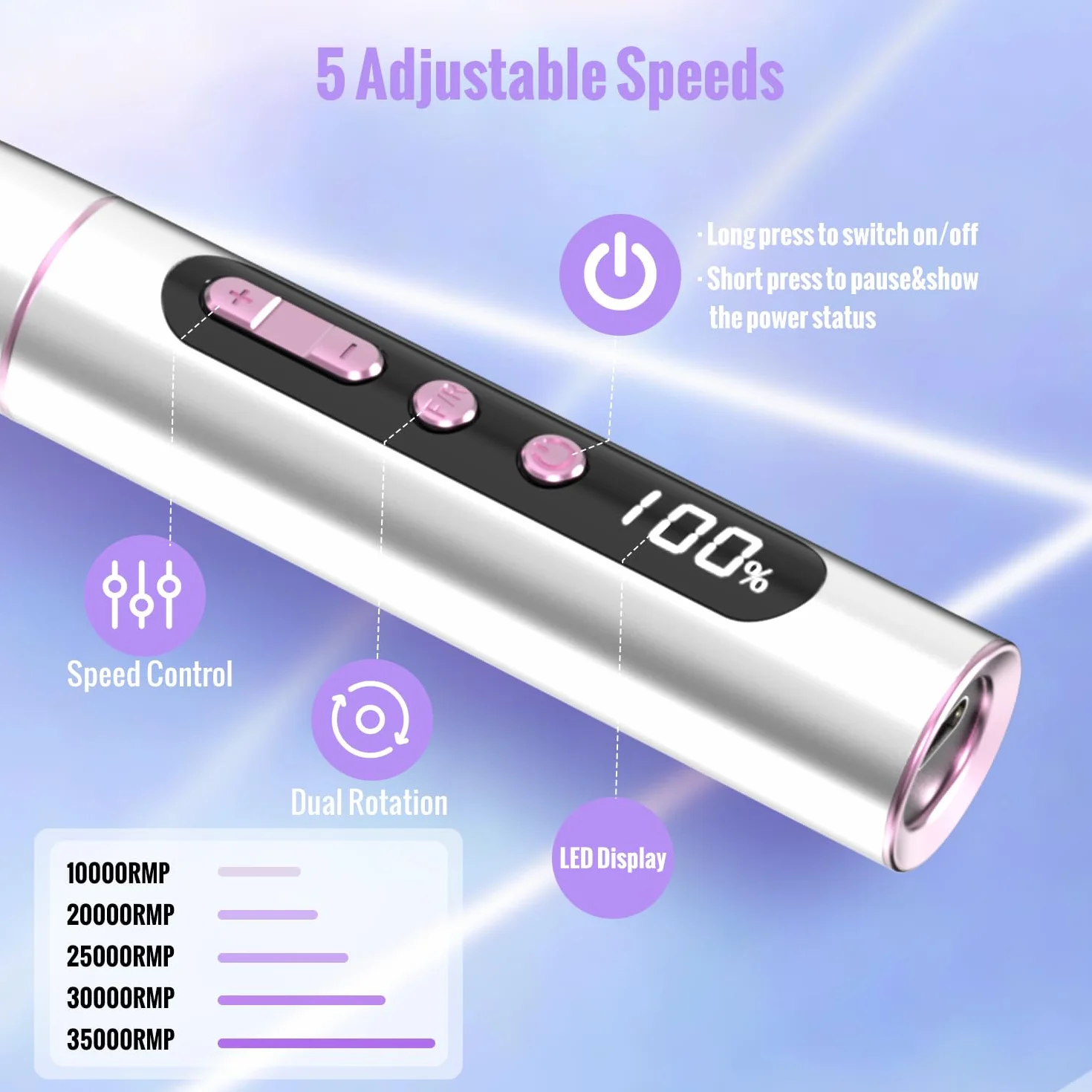 Fresa per Unghie Professionale 35000 Giri Lima Elettrica Senza Fili Display LCD 13 In 1 Kit Manicure Pedicure Ricaricabile Velocità Regolabile