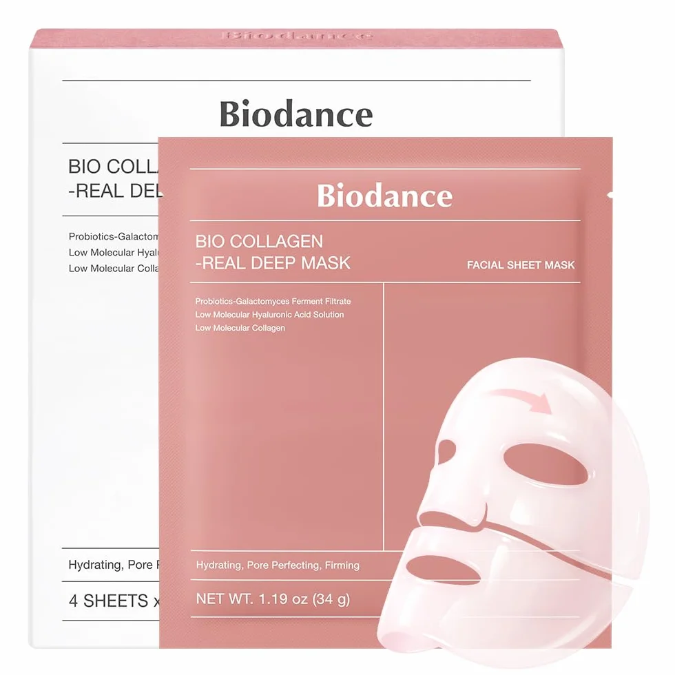 BIODANCE Bio-Collagen Real Deep Mask Maschera Viso Notturna Idrogel Idratante Rimpolpante Minimizza Pori Migliora Elasticità K-Beauty Skincare Coreana 4 Pezzi