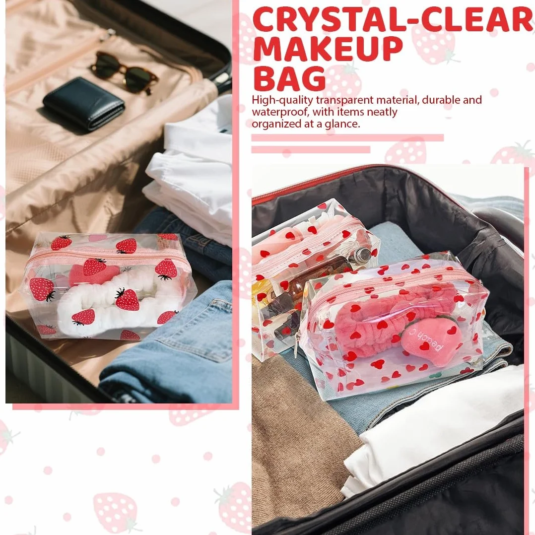 2 Pezzi Beauty Case Trasparente, Beauty Case da Viaggio Borse da Toilette Sacche Trasparenti da Aereo Trousse Trucchi con Cerniera Kit Viaggio Makeup Bag per Cosmetici Donna Uomo