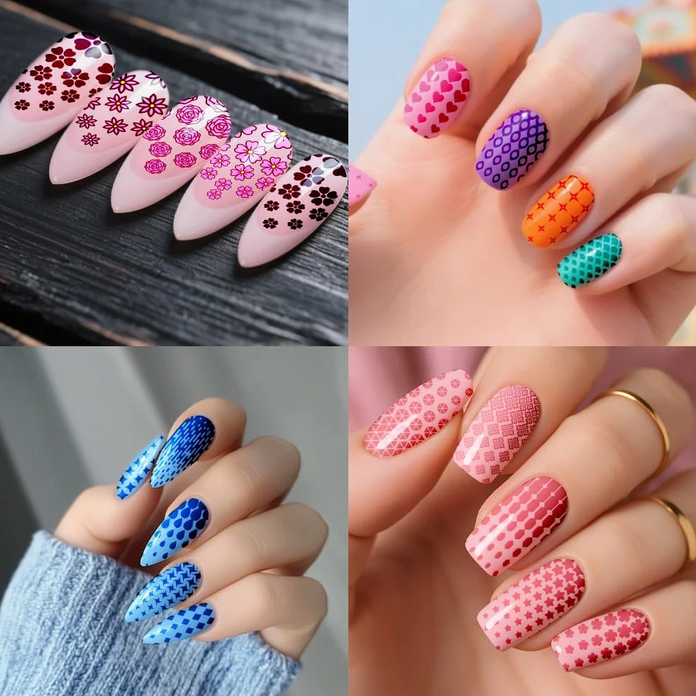PH PandaHall 3 piastre per stamping unghie con gradienti classici, croce cuore, stella, fiore, nail art, geometria, fai da te, stencil per stamping, stencil per donne, manicure, forniture per saloni