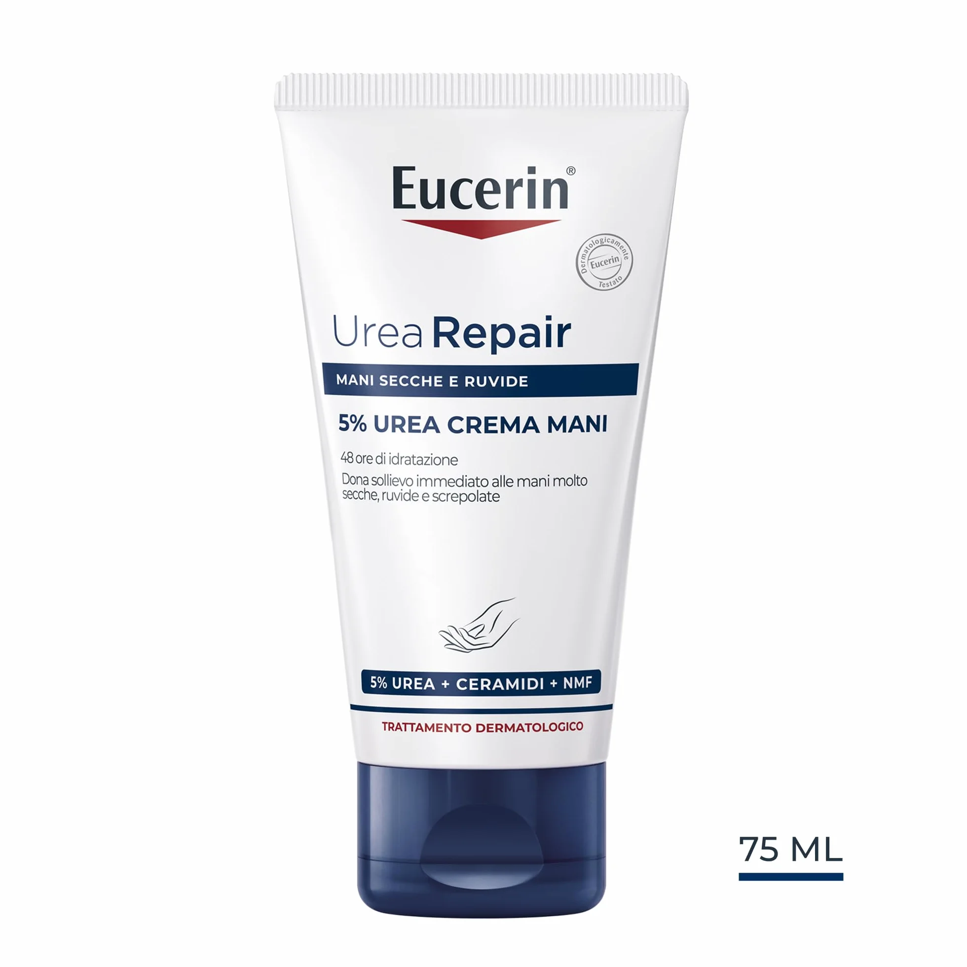 Eucerin Urea Repair Crema Mani Rigenerante 5% 75 ml, Crema mani riparatrice 48h con Urea e Ceramidi