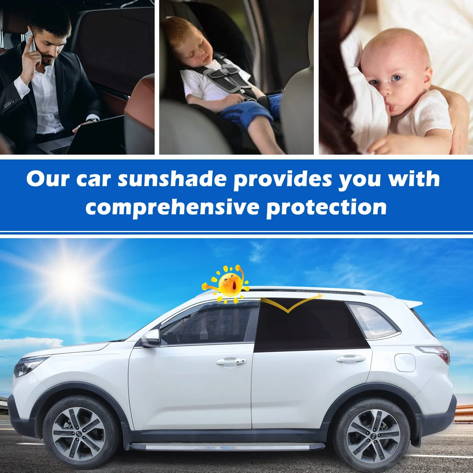 Parasole Auto Bambini Confezione Da 2 Nere Protezione UV Vestibilità Universale (L)