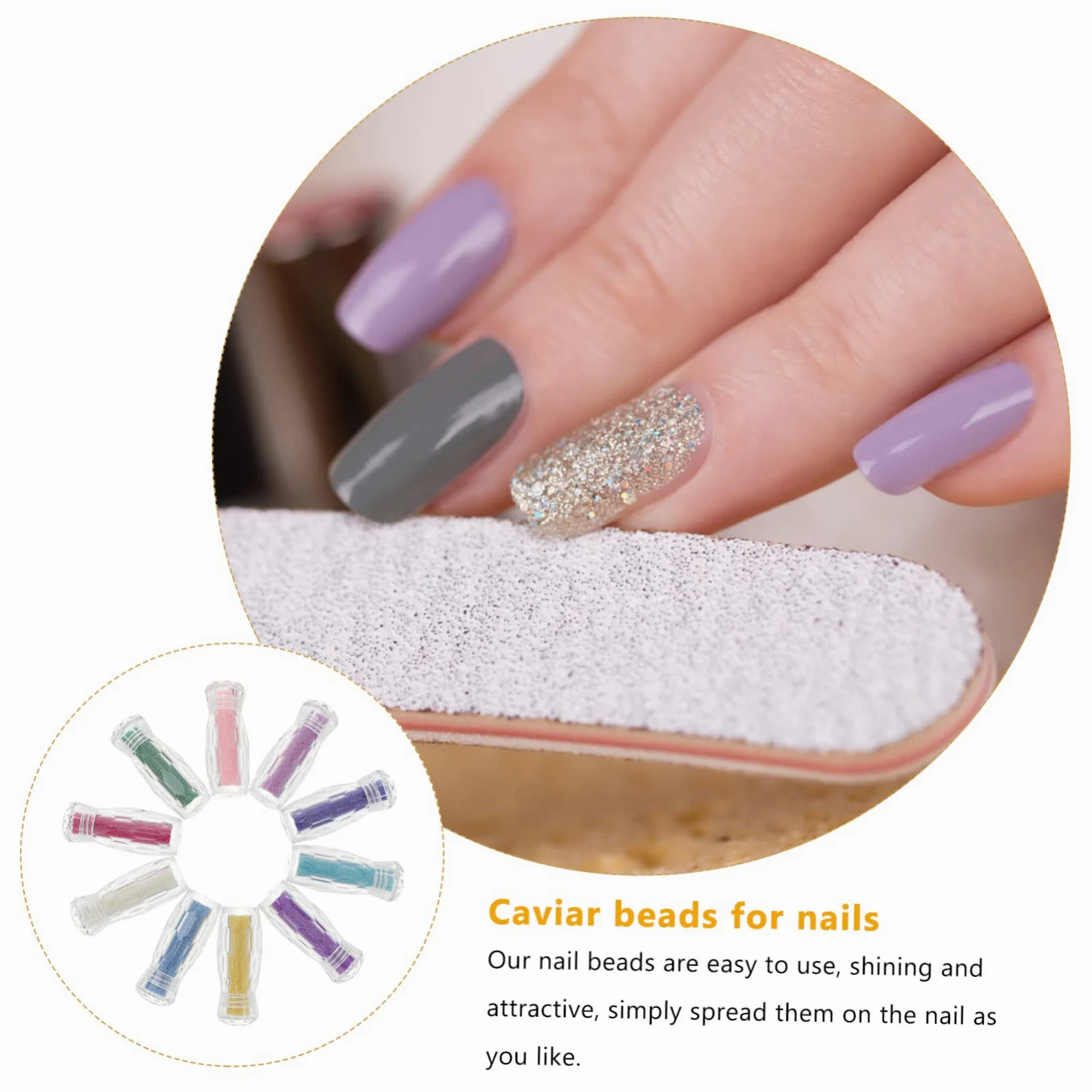 Palline di Vetro per Nail Art 10 Bottiglie Decorazioni Unghie | Microperle di Caviar, Accessori per Nail Art, per Uso su Unghia e Craft Making, Effetto Brillante