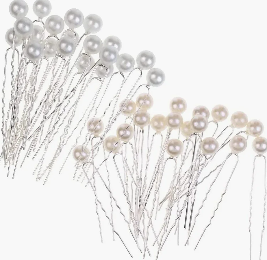 hixswnu Set forcine per Capelli da Sposa con Perle - 40 Fermagli per Capelli a Forma di U per Donna, Accessori da Sposa, forcine per Capelli Eleganti con Perle per spose e Damigelle d'Onore