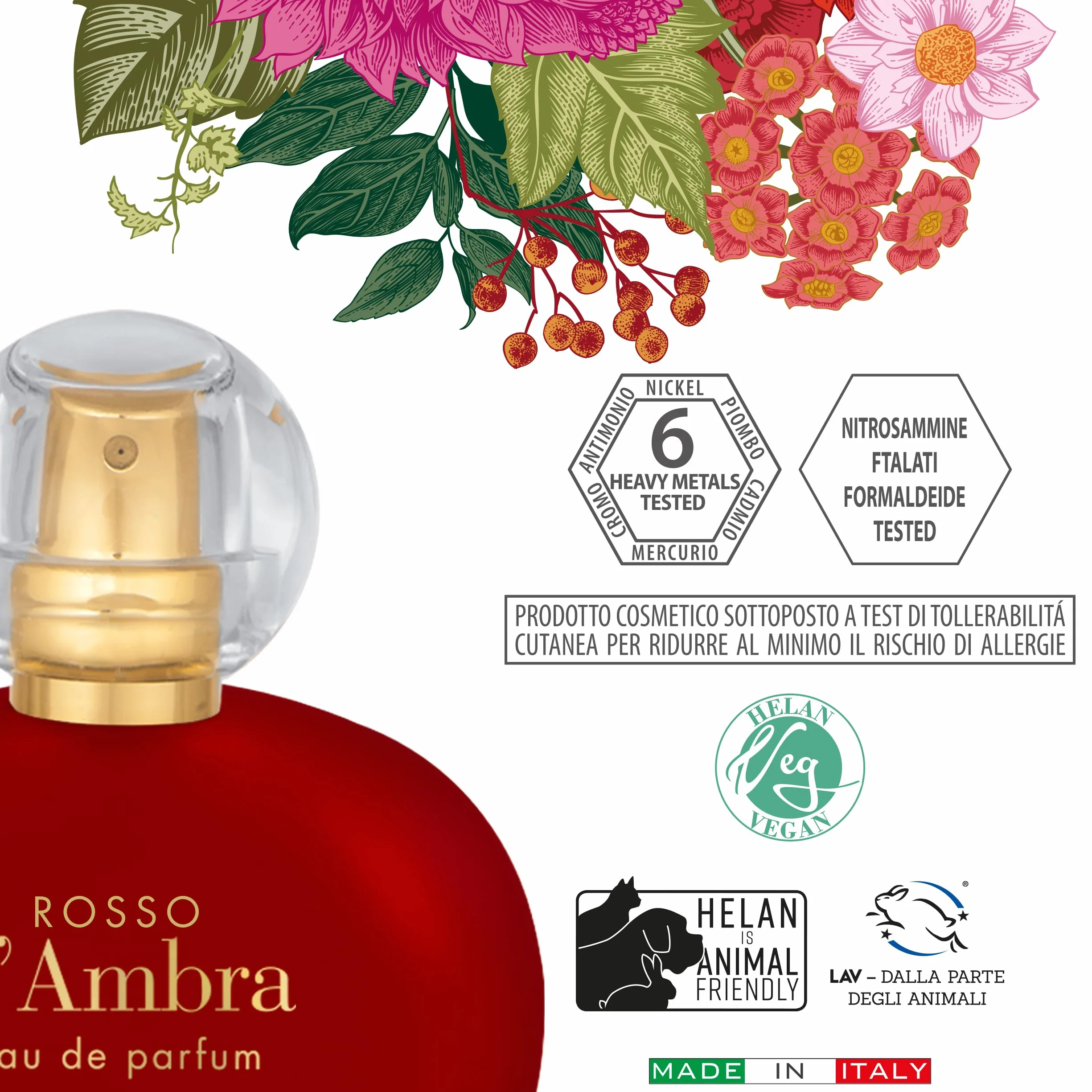 Helan, Rosso d'Ambra - Profumo Donna Avvolgente con Mandorle Dolci, Eau de Parfum Donna Fruttato Ambrato Legnoso, Profumi Donna dalle Note Equilibrate Dolci e Speziate, Fragranza Made in Italy, 50 ml