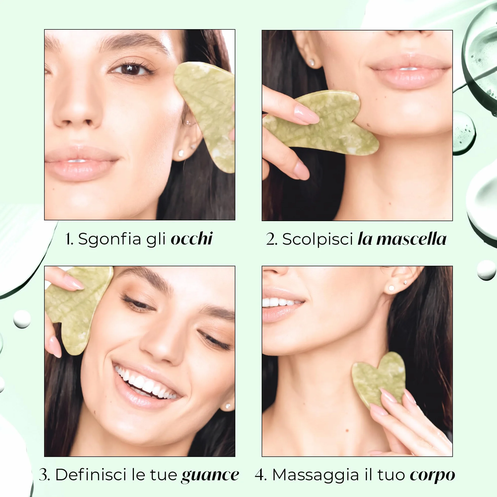 PLANTIFIQUE Gua Sha Viso Giada Jade Guasha Pietra Massaggiatore Antirughe Kit Skincare Face Massager