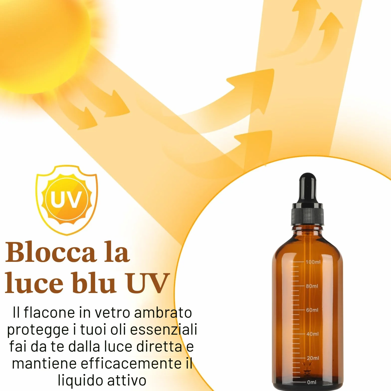 6 Pezzi Contagocce Vetro 100ml, Marrone Bottiglie Contagocce in Vetro, Flaconi Contagocce con 2 Imbuti 2 Pipette Contagocce 1 Adesivo, Flaconi Ricaricabili per Laboratorio Olio Essenziale