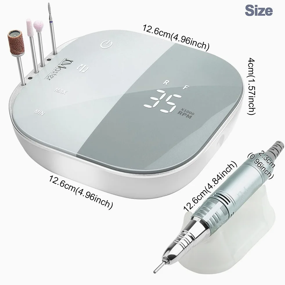 JCMaster Fresa per unghie 35000 rpm Display LCD Efile fresa digitale potente per unghie acriliche gel Zero rumore Nessuna vibrazione Macchina professionale per pedicure manicure 6 punte incluse