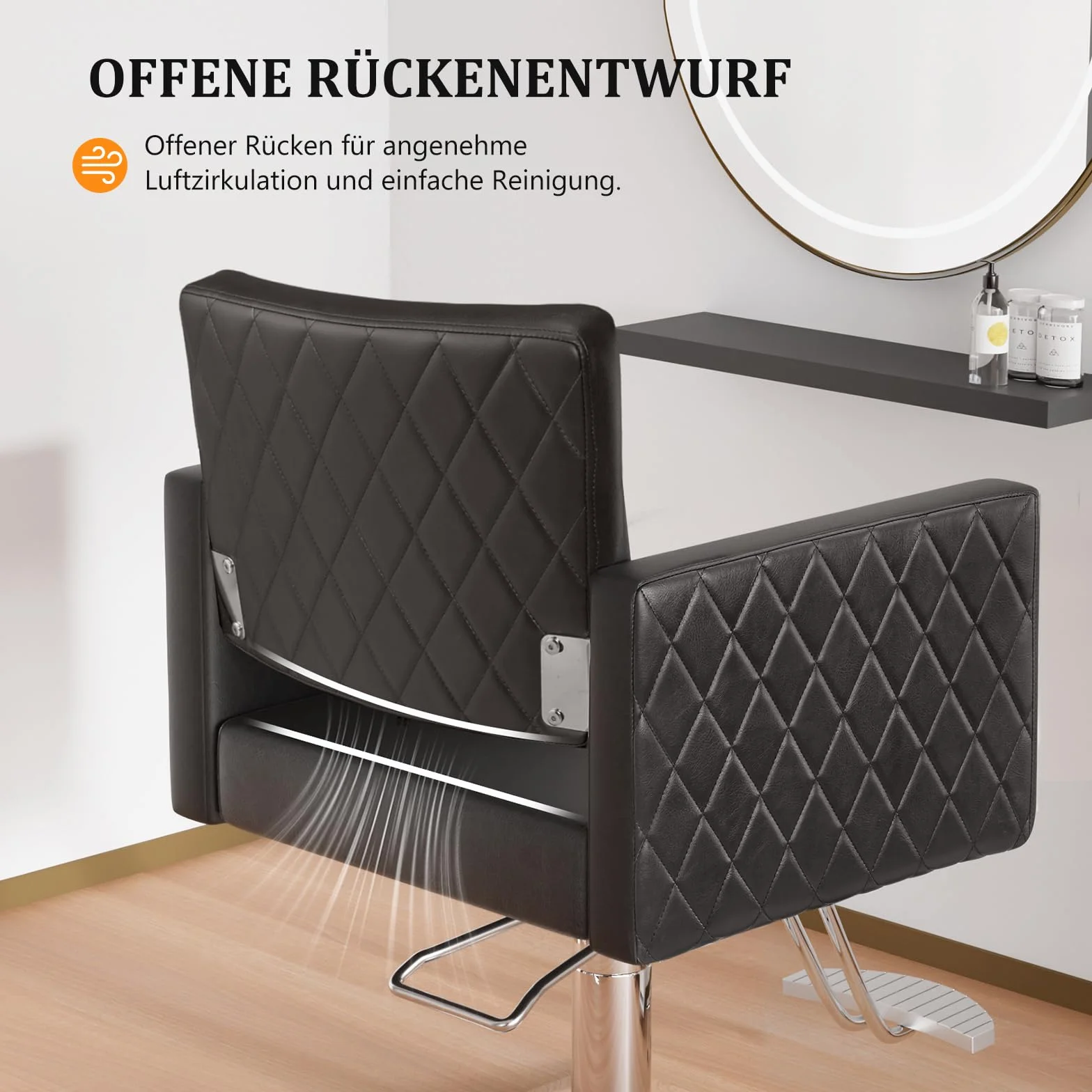 Bonnlo Sedia da parrucchiere regolabile in altezza 90-105 cm, girevole a 360° e portata 150 kg, sedia da parrucchiere con poggiapiedi e schienale aperto, sedia da barbiere in pelle PVC, colore nero