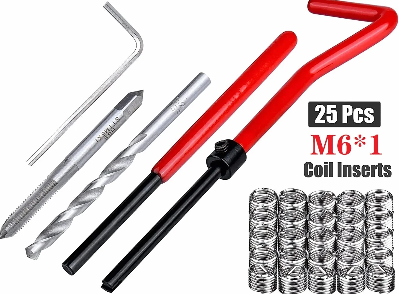 Kit riparazione filettature M6 x 1,0mm 30 pezzi inserti acciaio inossidabile compatibile Helicoil