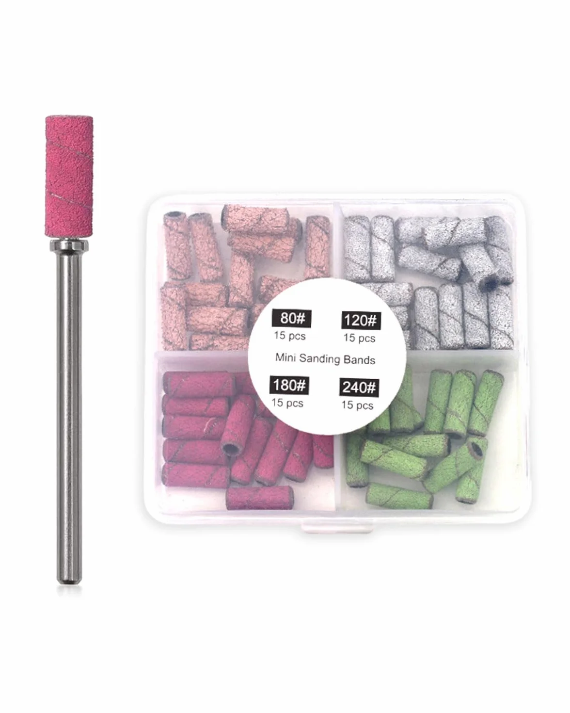 Fasce Abrasive Unghie 60 Pezzi, Rullo Lima Unghie Grana 80 120 180 240, Tappi Abrasivi con Punta Trapano per Manicure Pedicure