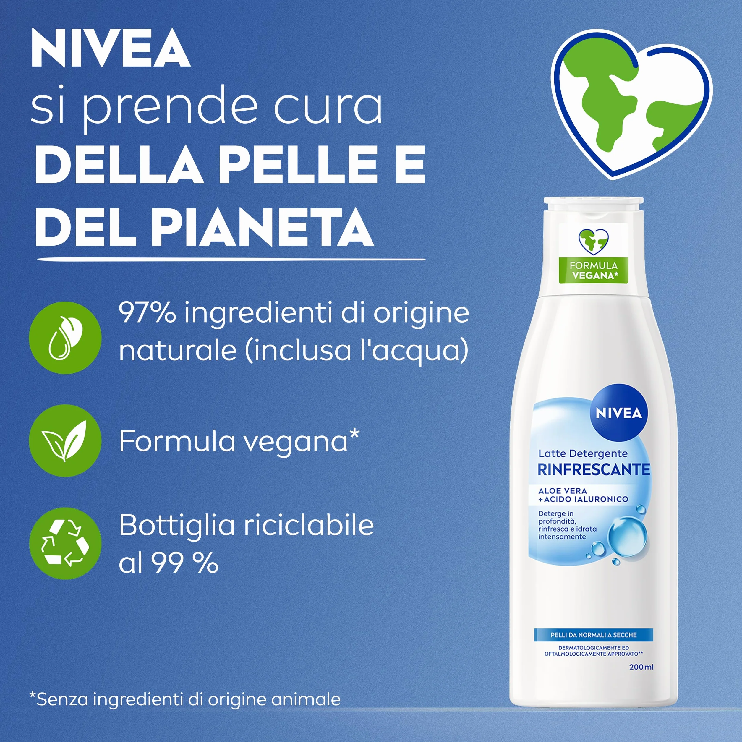 NIVEA Latte Detergente Rinfrescante 200 ml Detergente viso idratante e lenitivo Cleanser struccante Aloe Vera Acido Ialuronico