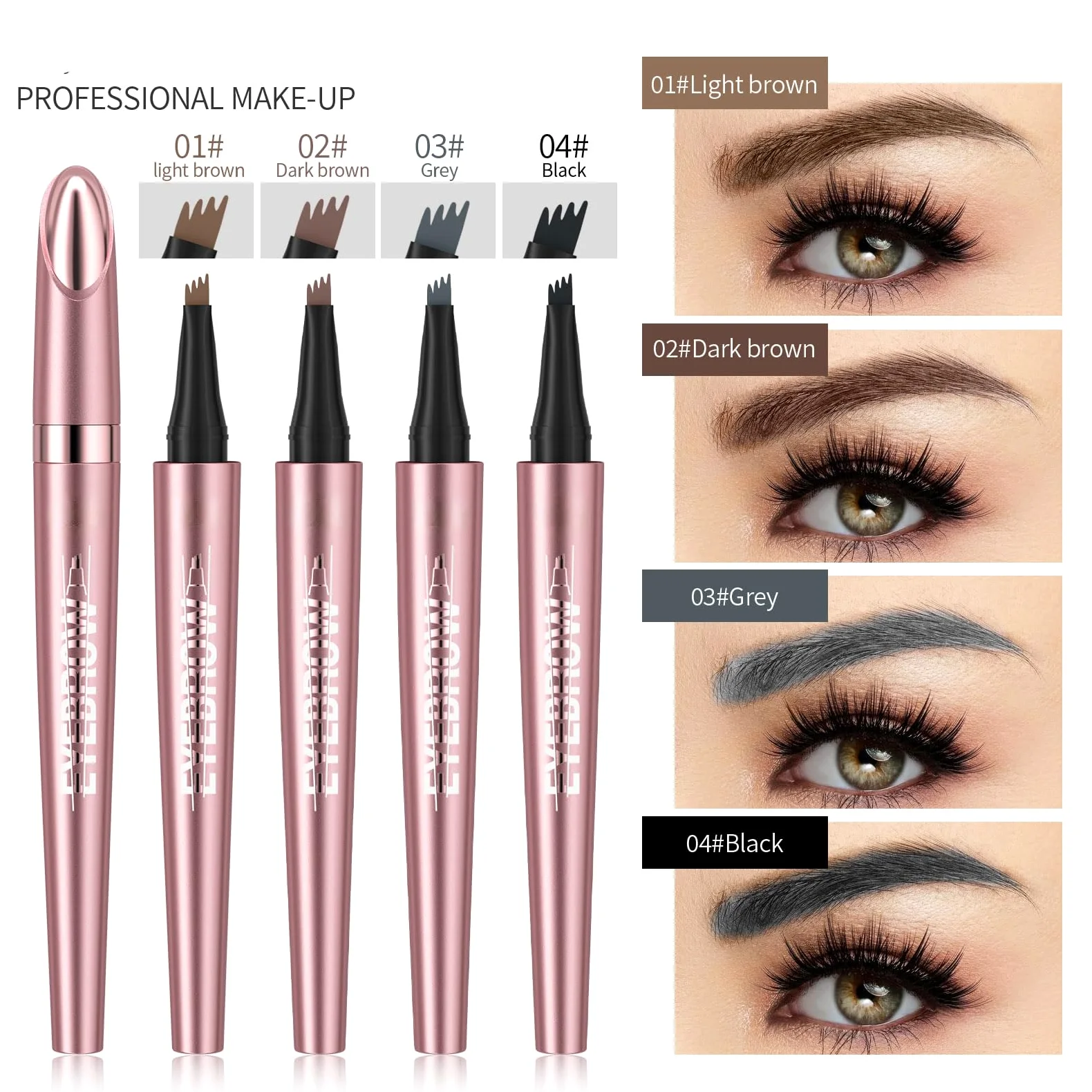 Yulinlon Q708 - Matita per sopracciglia Microblading 3D, impermeabile, 4 punte, durevole, applicatore per sopracciglia naturali, tutte le tonalità di pelle (3#Grey)