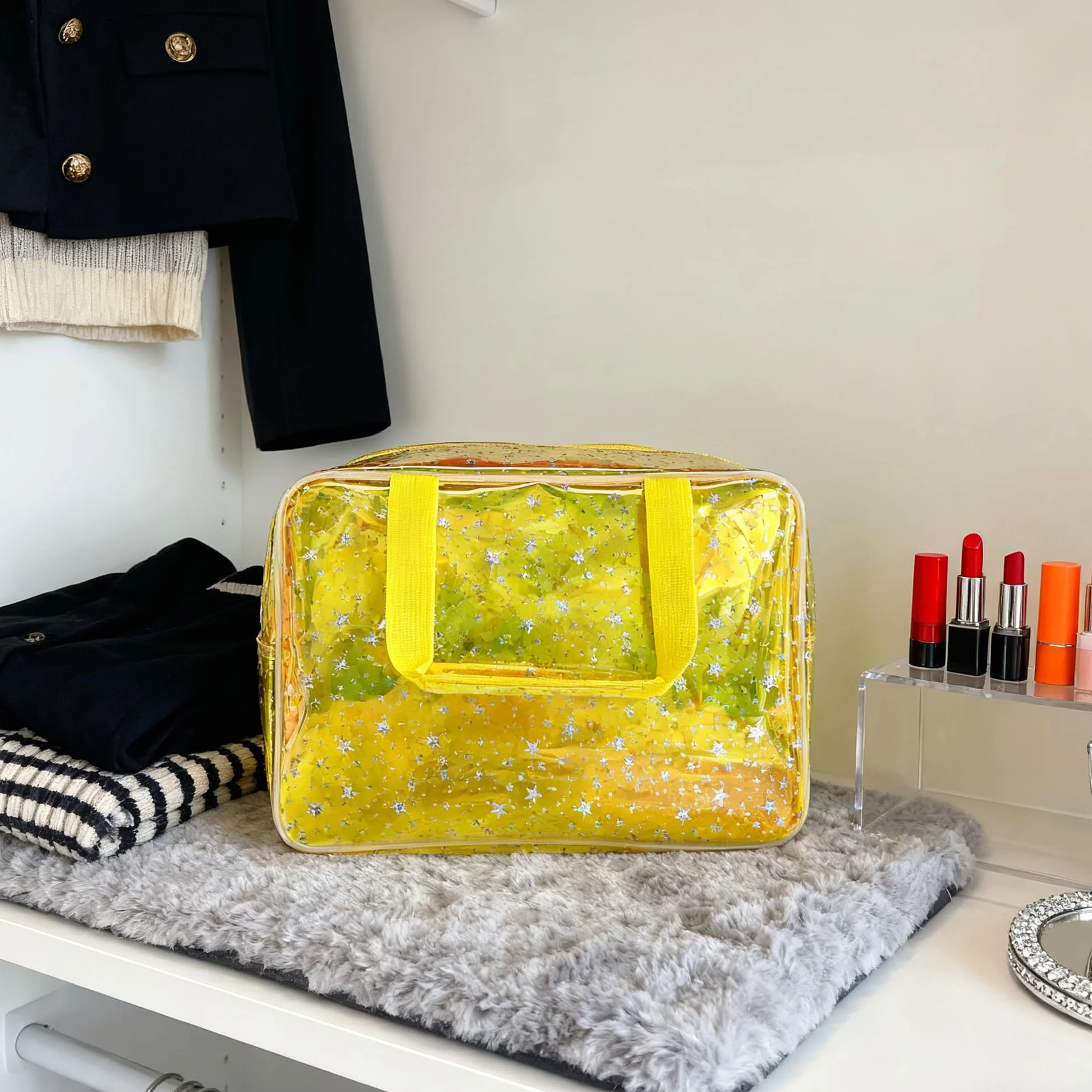 Borsa impermeabile in PVC a forma di stella per trucchi prodotti per la cura del trucco incluso 11,8 "x5.12" x8.26", Giallo laser, 11.81x5.12x8.27inch, Olografico