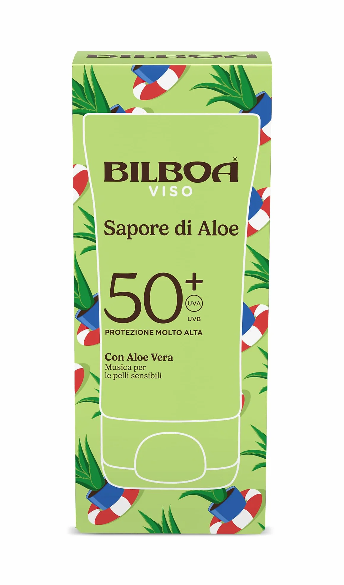 Bilboa Sapore di Aloe Crema Solare Viso SPF 50+ 40 ml Resistente all’Acqua Pelli Sensibili