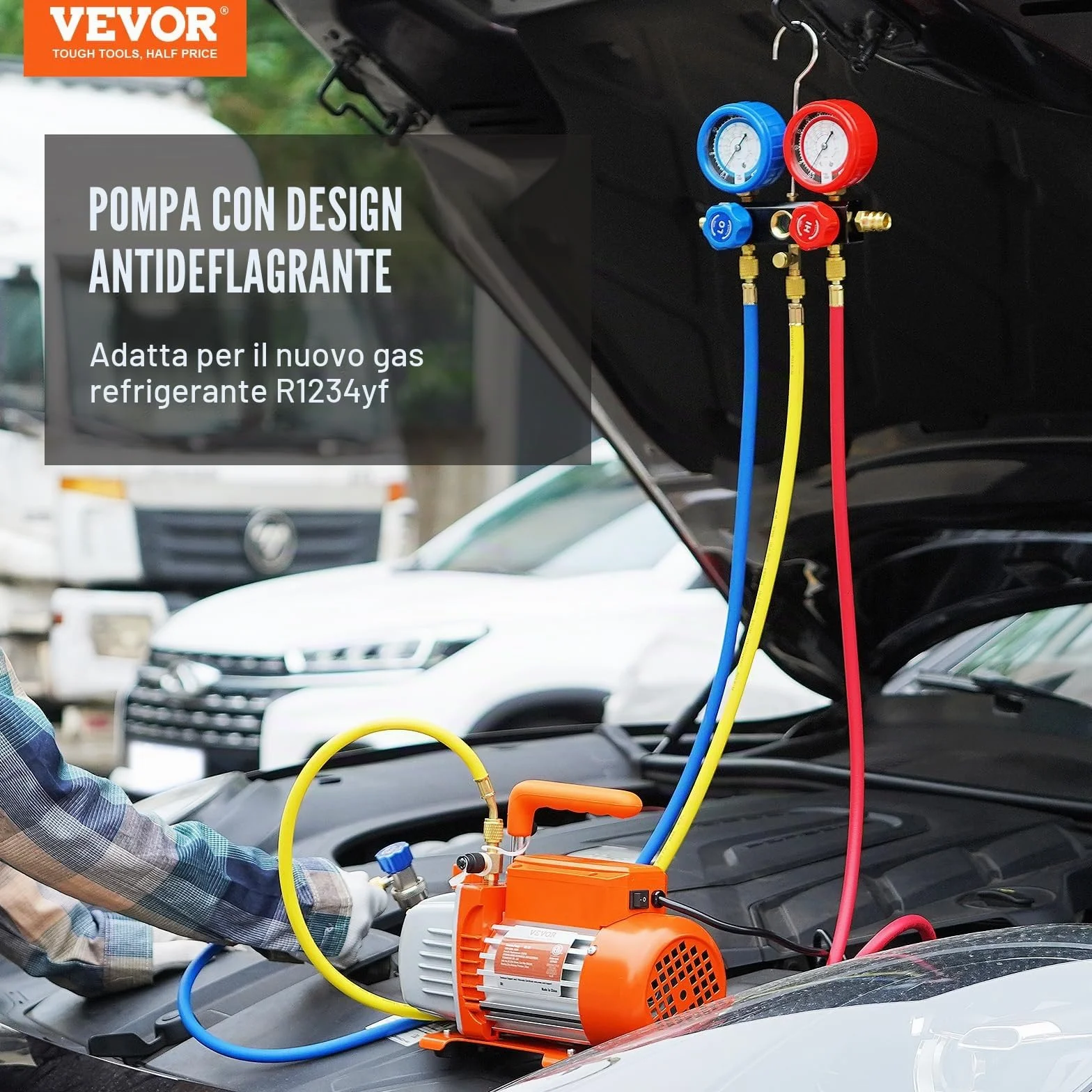 VEVOR Kit Pompa a Vuoto Monostadio 150W 100 L/min per Aria Condizionata Auto HVAC R134a R1234yf