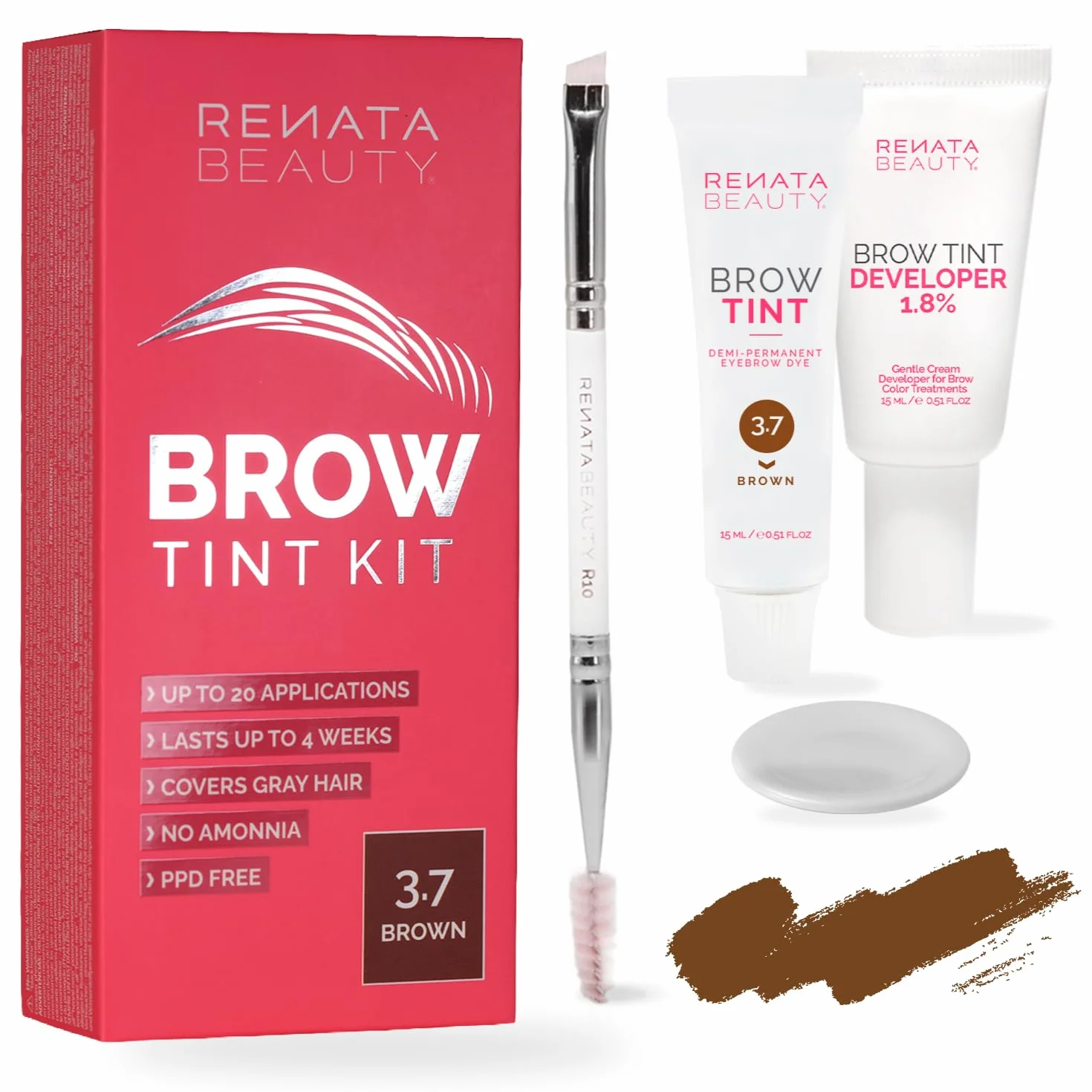 RENATA BEAUTY Kit Tinta Sopracciglia Semi-Permanente Marrone 20 Applicazioni
