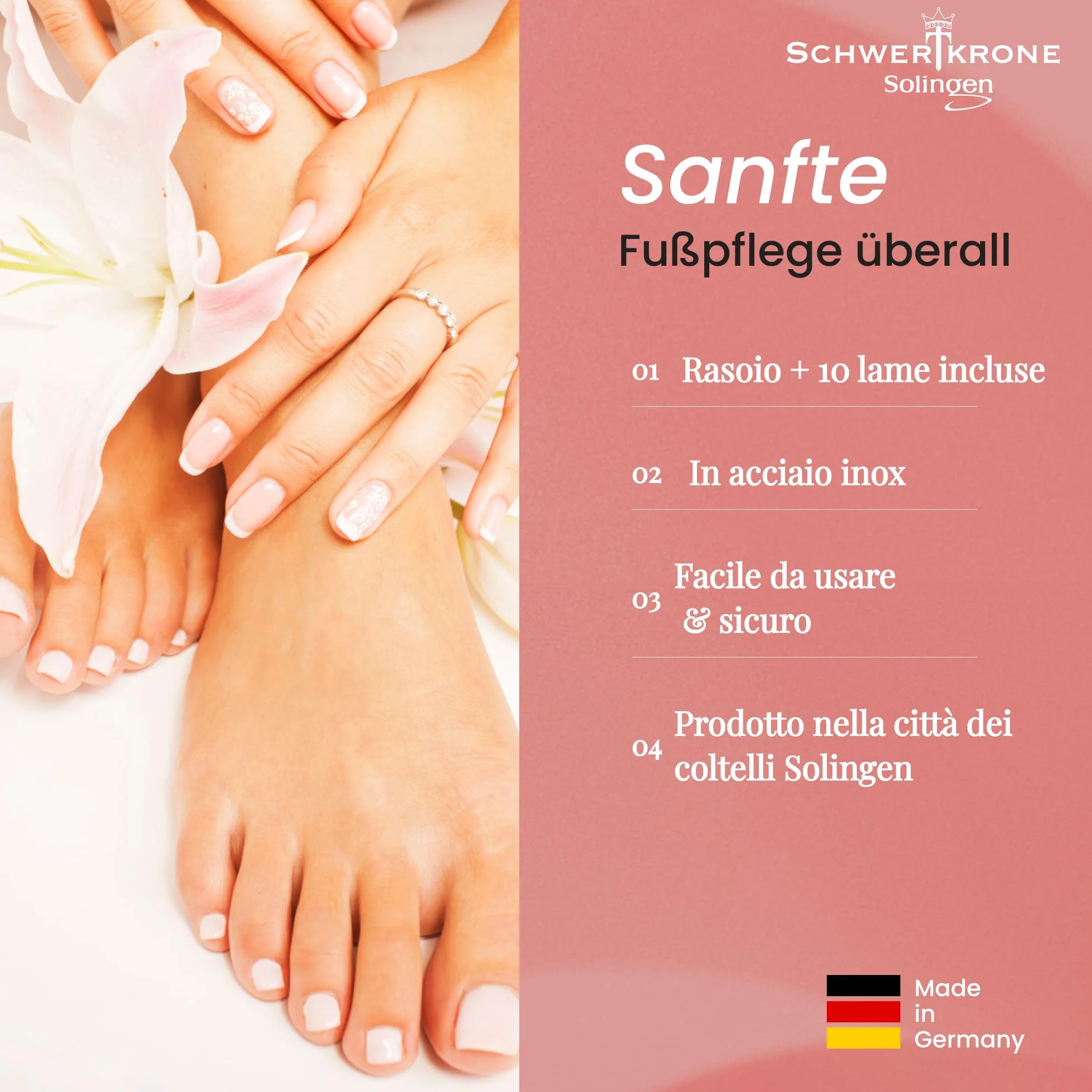 Schwertkrone Set per calli con 10 lame Made in Solingen – Pialla per calli – Pedicure