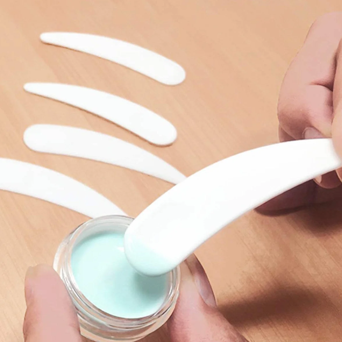 100 spatole cosmetiche in plastica, usa e getta, mini spatole cosmetiche (bianco)