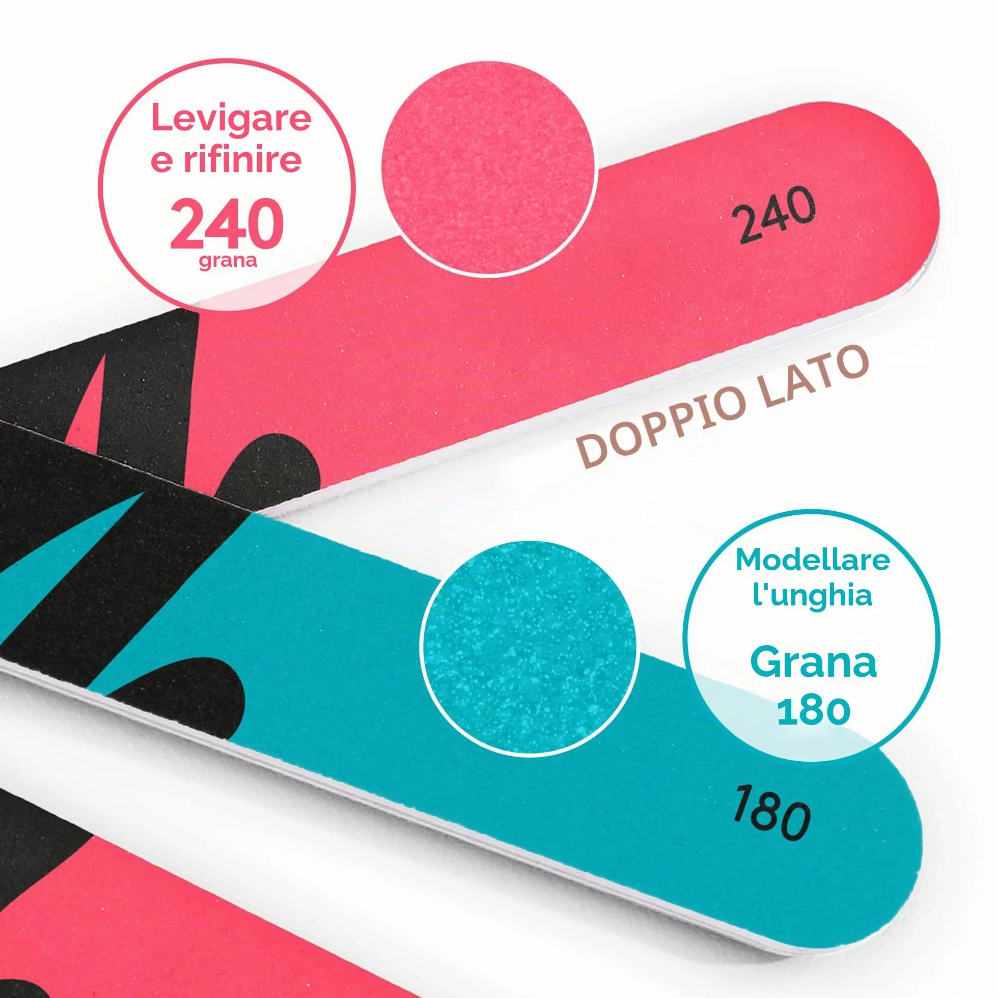Mylee Lima per unghie doppia (confezione da 3) - Lima professionale per manicure, Modella, sagoma e ripara, Grana 180/240, Adatta per unghie acriliche, naturali e smalto gel semipermanente