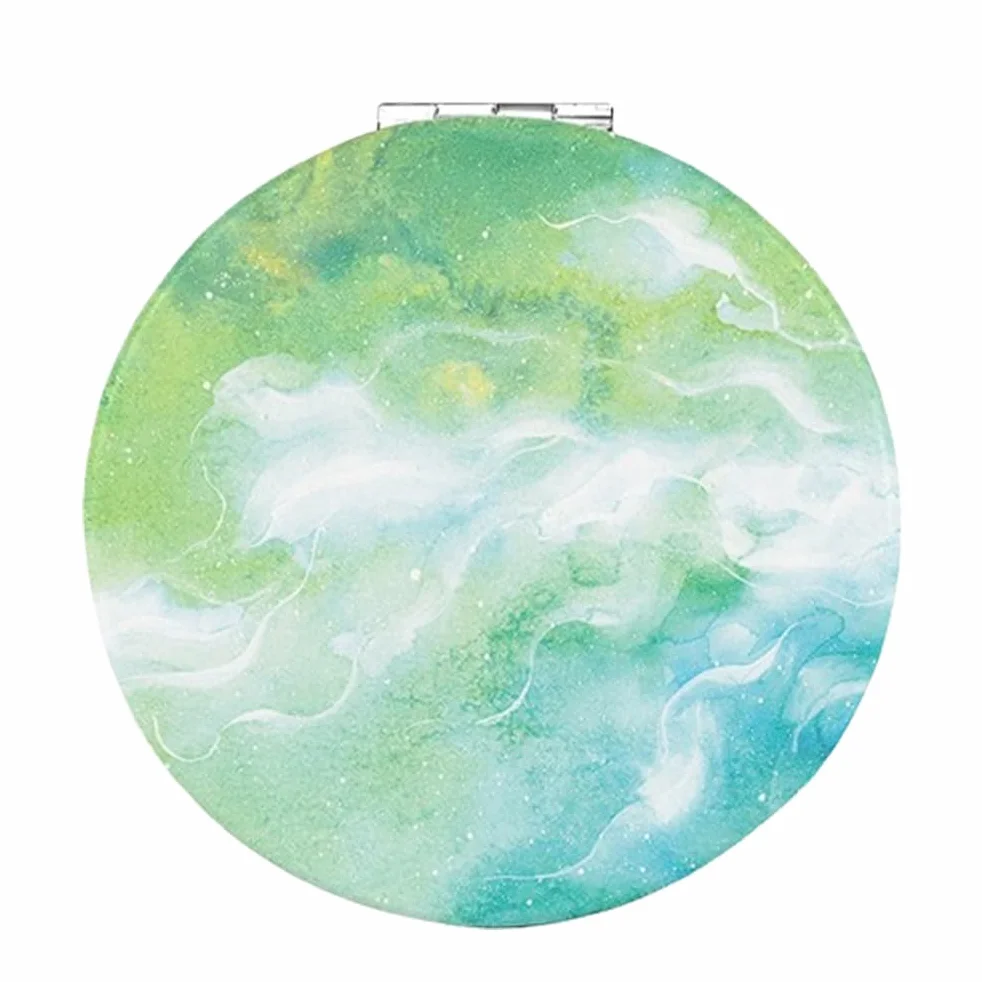 Specchio da Trucco Portatile Verde Acquerello, Specchio a Mano Pieghevole Compatto per Viaggio