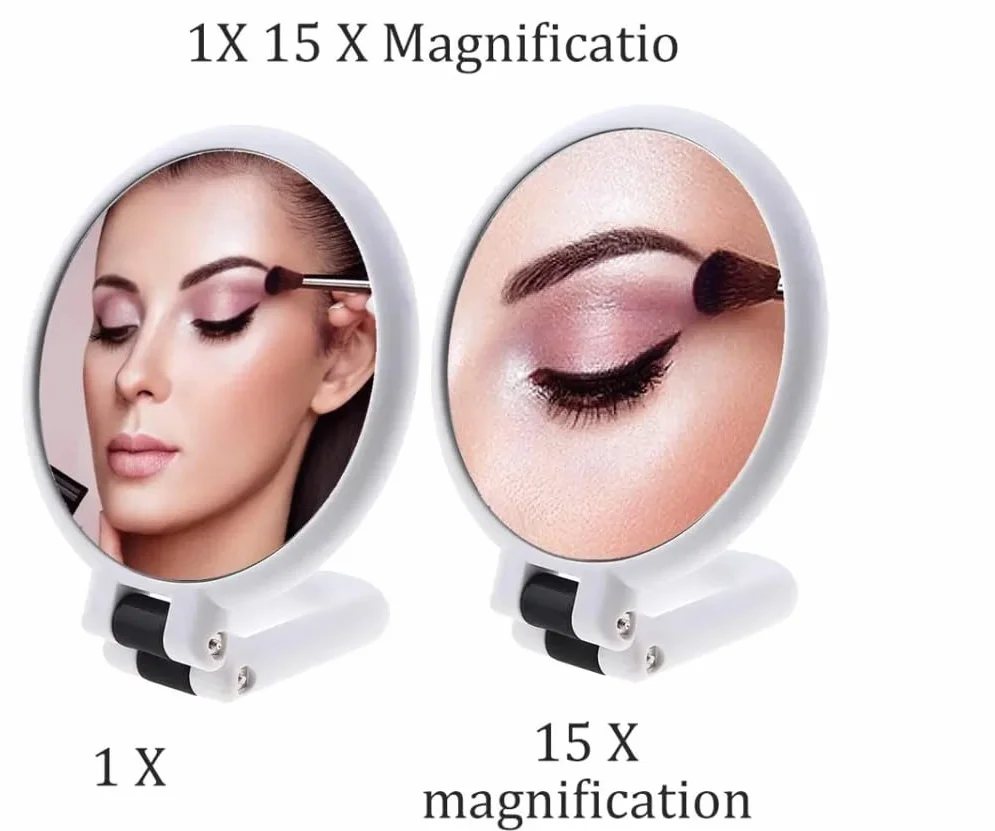 Specchio portatile con maniglia ingranditore regolabile rotazione piegatura entrambi lati viaggio trucco barba