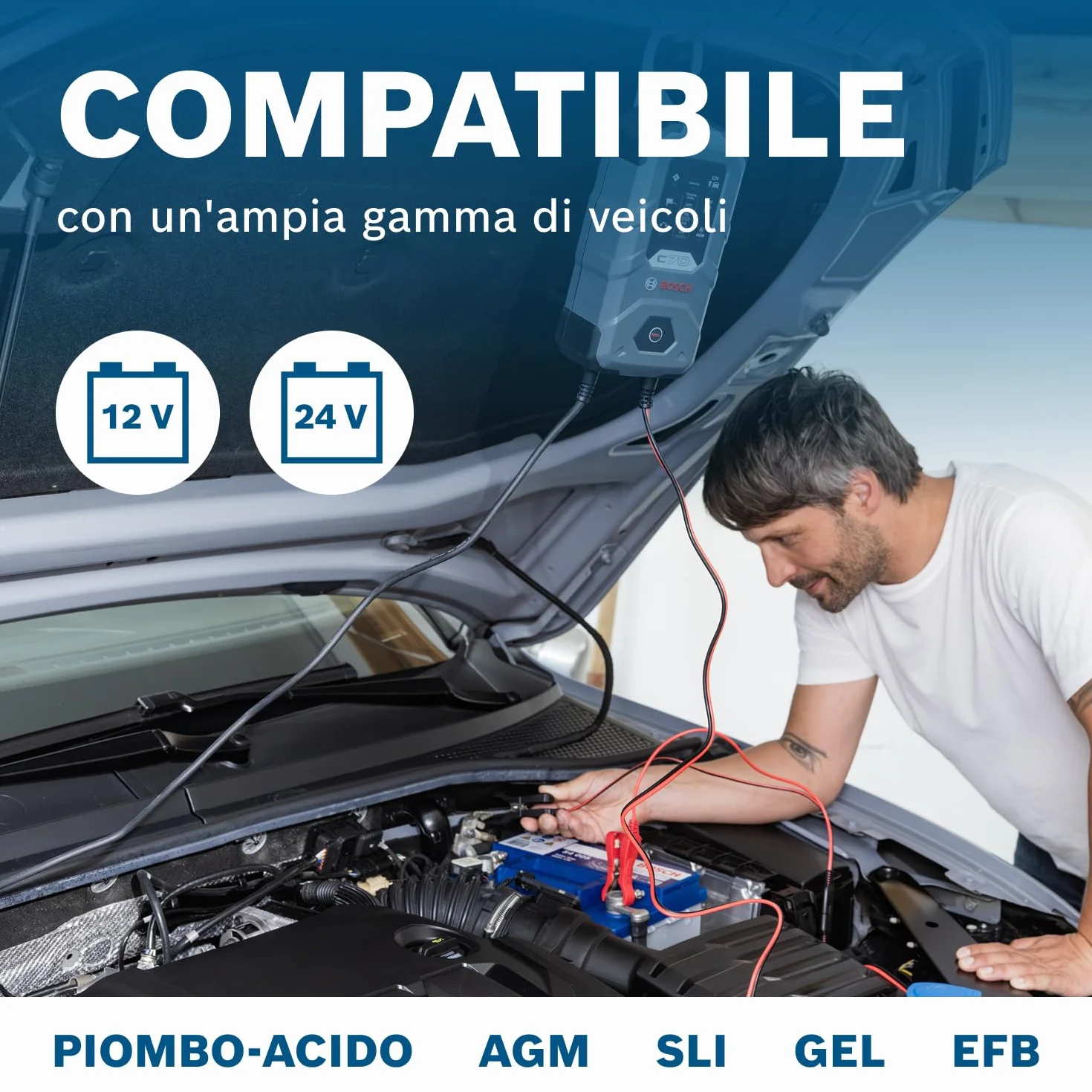 Bosch C70 Ładowarka 12V 24V 10A do Akumulatorów Kwasowo-Ołowiowych EFB GEL AGM SLI