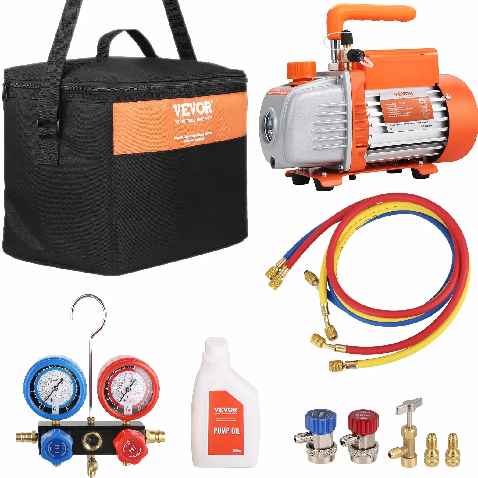 VEVOR Kit Pompa a Vuoto Monostadio 180W 4 CFM 55-276 bar 5 Pa per Aria Condizionata HVAC