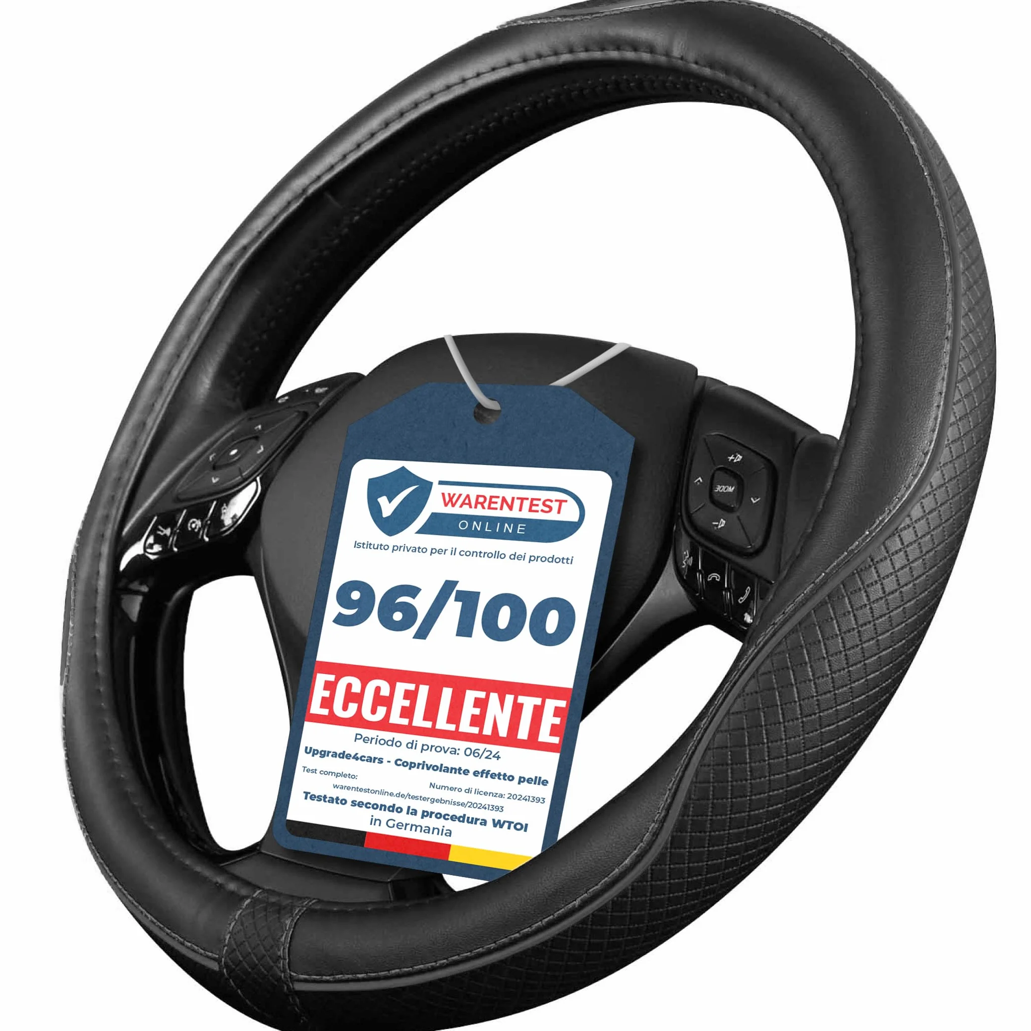 Upgrade4cars Coprivolante Auto Universale Nero Finta Pelle 37-38 cm Accessori Interni