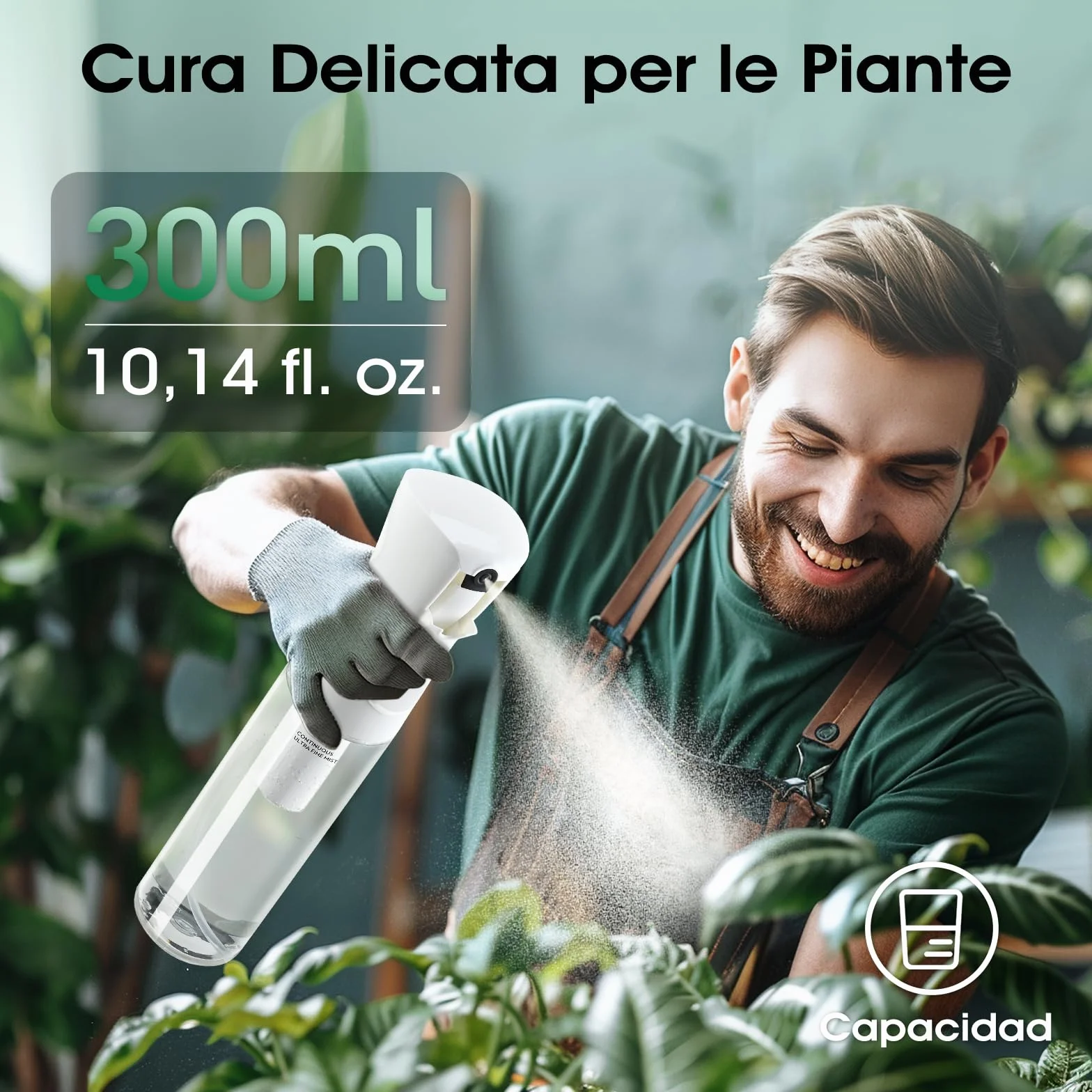 FLAIROSOL Flacone Spray Nebulizzatore per Capelli Ricci 300ml, Spruzzino Acqua Continua Fine Ricaricabile