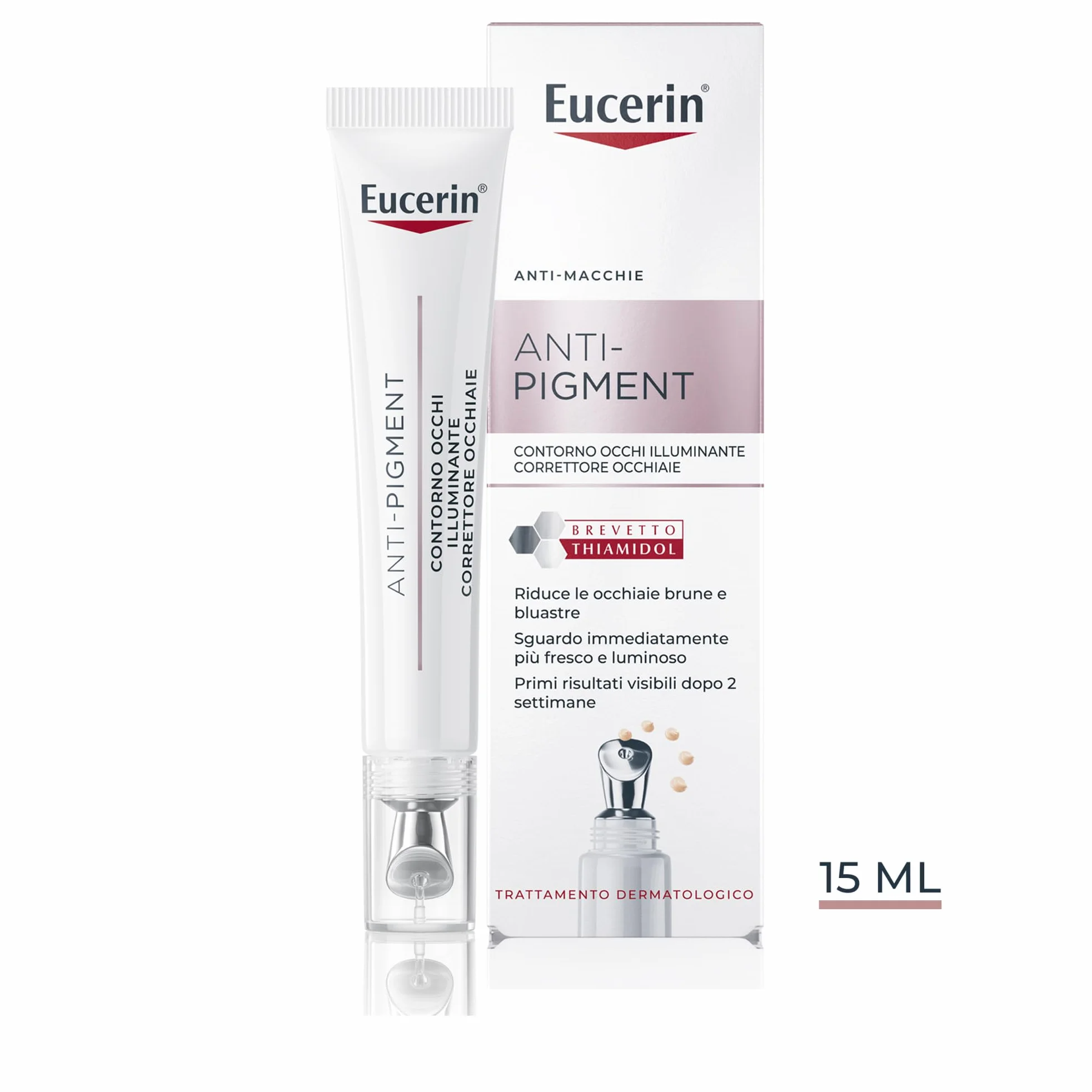 Eucerin Anti-Pigment Contorno Occhi Illuminante Correttore Occhiaie 15 ml, Crema contorno occhi per uno sguardo luminoso, Crema occhiaie brune e bluastre arricchita con Acido Ialuronico