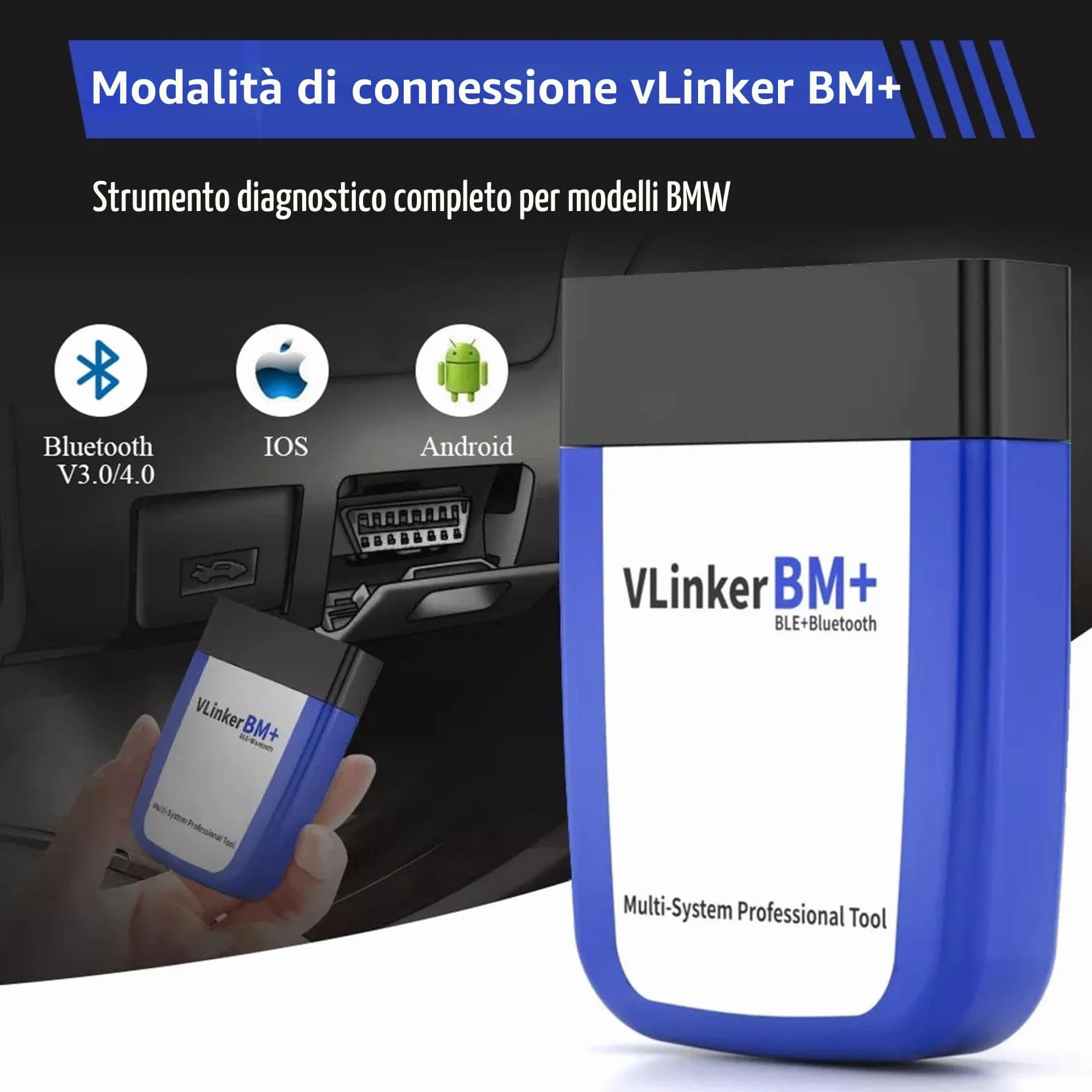 vLinker BM+ OBD2 Bluetooth Diagnostic Scan Tool per Auto OBDII iOS Android Windows BimmerCode